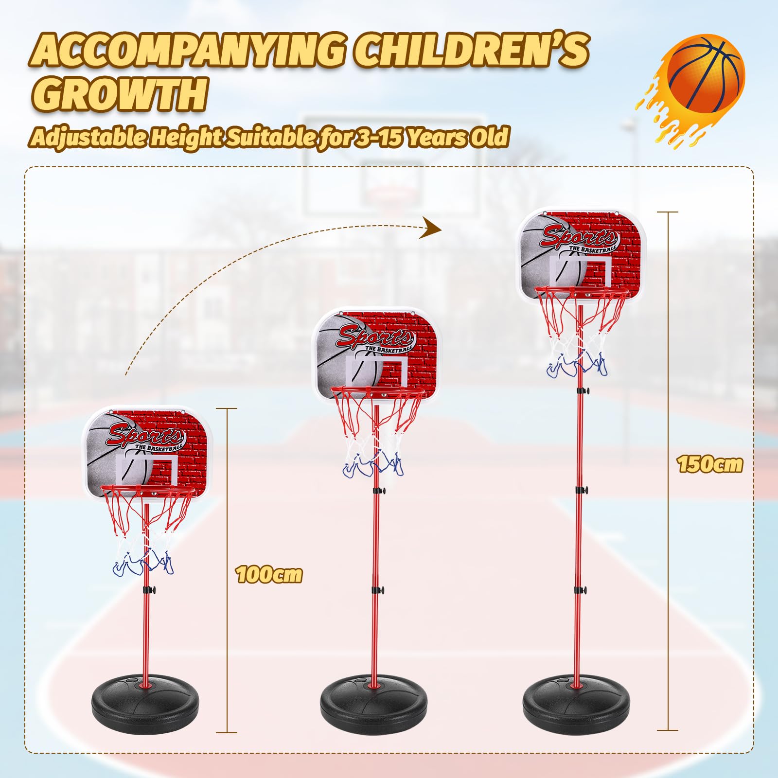 Adjustable Height Kids Basketball Hoop Set with 2 Balls & Pump - Indoor & Outdoor Basketball Goal for Boys & Girls Ages 3-8 - Perfect for Driveway, Backyard, and Playground Fun
