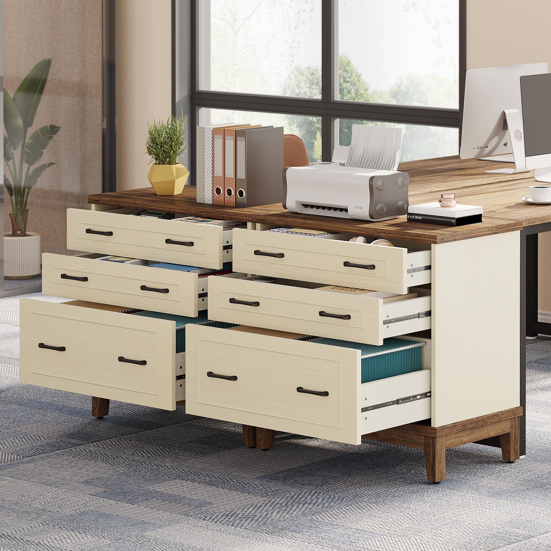 Tribesigns 3-Drawer Lateral File Cabinet for A4/Letter/Legal Size Documents - Wooden Office Storage Cabinet & Printer Stand in White/Walnut - Perfect for Home Office, Living Room & Workspace Organization