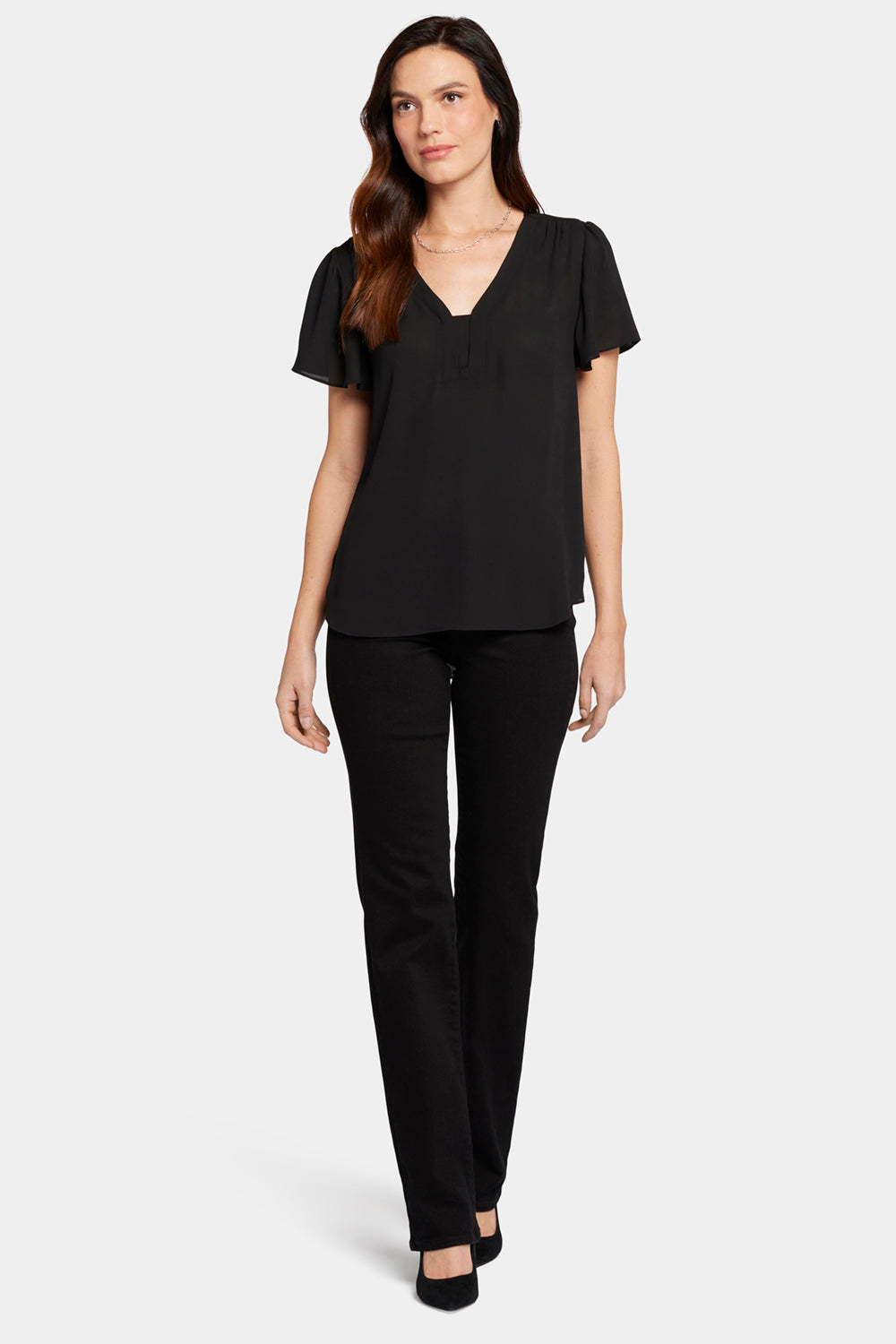 Elegant Flounce Sleeve Blouse for Women - Black Flowy Top for Office, Party & Date Night Outfits