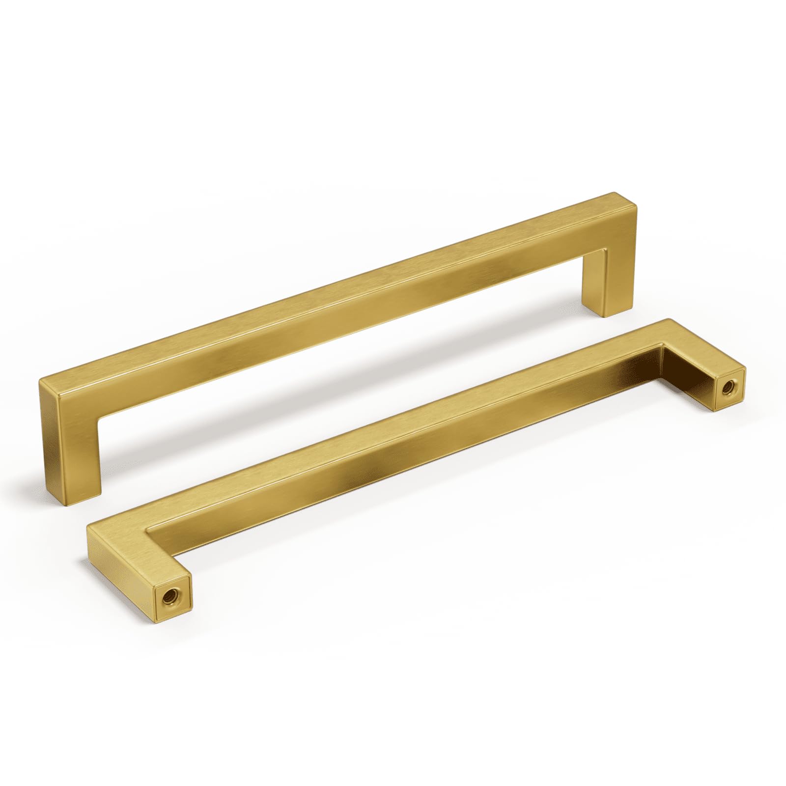 Homdiy 7.5 Inch Gold Cabinet Handles - 15 Pack Brushed Brass Drawer Pulls - Stainless Steel Square Cabinet Hardware for Kitchen, Bathroom & Furniture (Cabinets, Cupboards, Dressers, Wardrobes)
