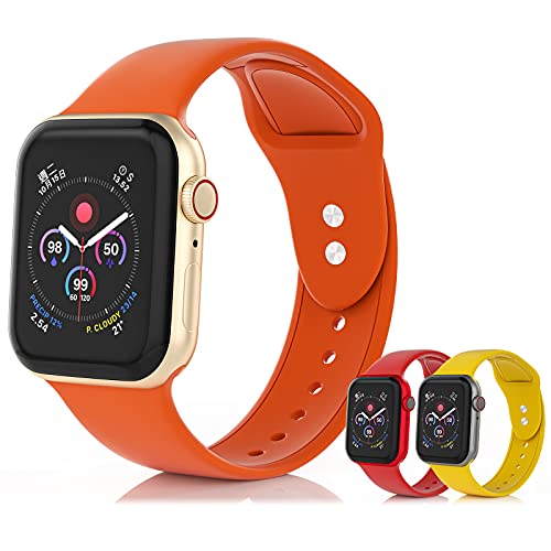 SEETEN 3 Pack Soft Silicone Sport Bands for Apple Watch 38mm 40mm 41mm 42mm 44mm 45mm - Compatible with iWatch Series 7/6/5/4/3/2/1 - Breathable Wristband with 2 Metal Buckles for Women & Men - Perfect for Gym, Running, Swimming & Everyday Wear