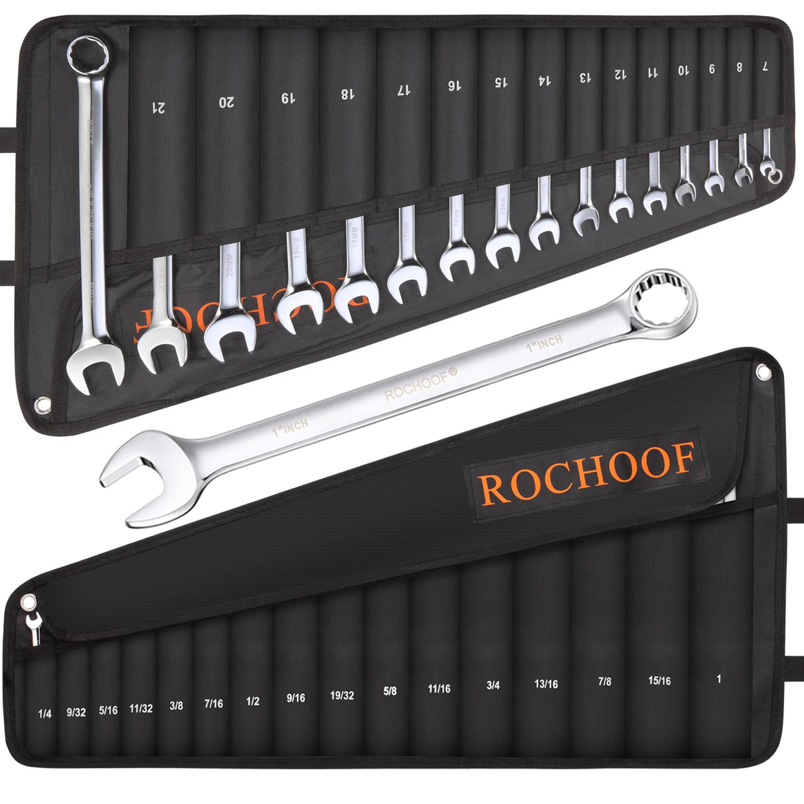 32-Piece Chrome Vanadium Steel Combination Wrench Set - SAE & Metric 12-Point Wrenches (1/4