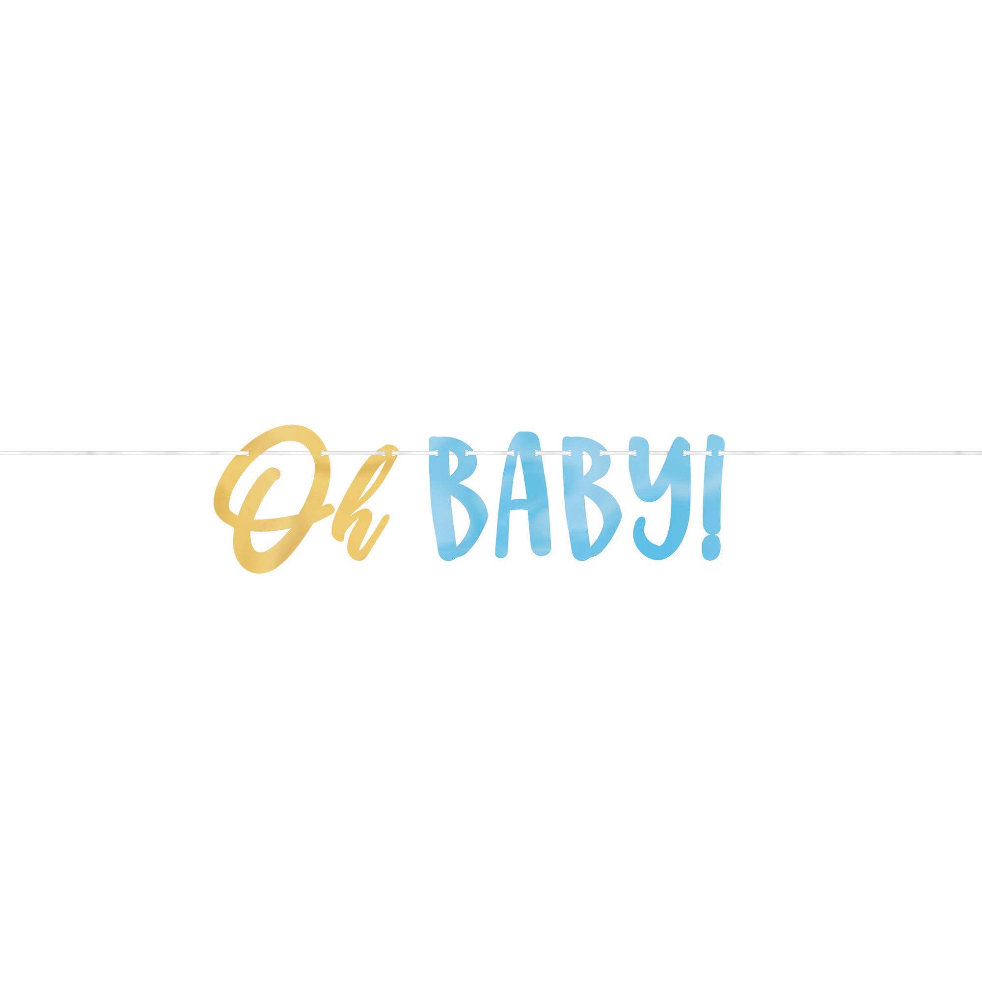 Baby Shower Decorations - 12' Metallic Letter Banner for Boy's Nursery, Birthday Party & Gender Reveal - Oh Baby Theme