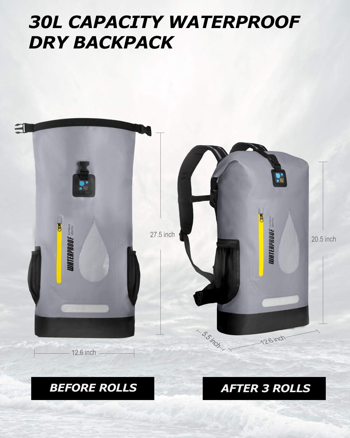 IDRYBAG Waterproof Dry Bag for Kayaking, Boating & Water Sports - Floating Marine Dry Backpack with Durable Waterproof Seal - Perfect for Beach, Swimming, Camping & Outdoor Adventures