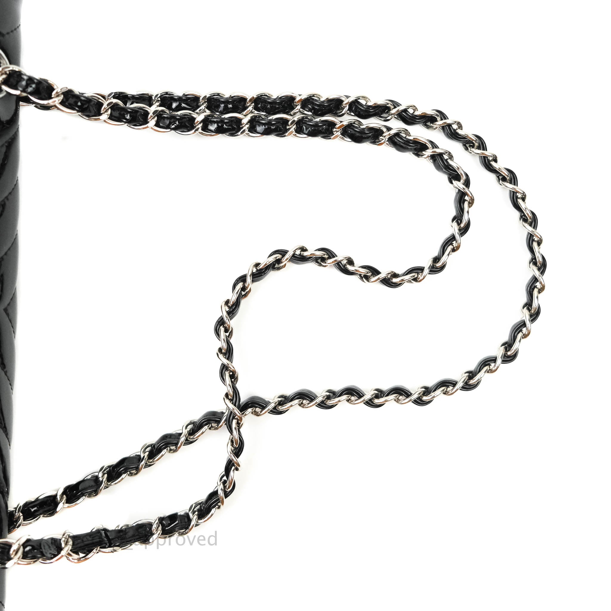 Chanel Classic Chevron M/L Medium Double Flap Bag - Black Patent Leather with Silver Hardware | Luxury Designer Handbag for Women, Perfect for Work, Evening Events & Special Occasions