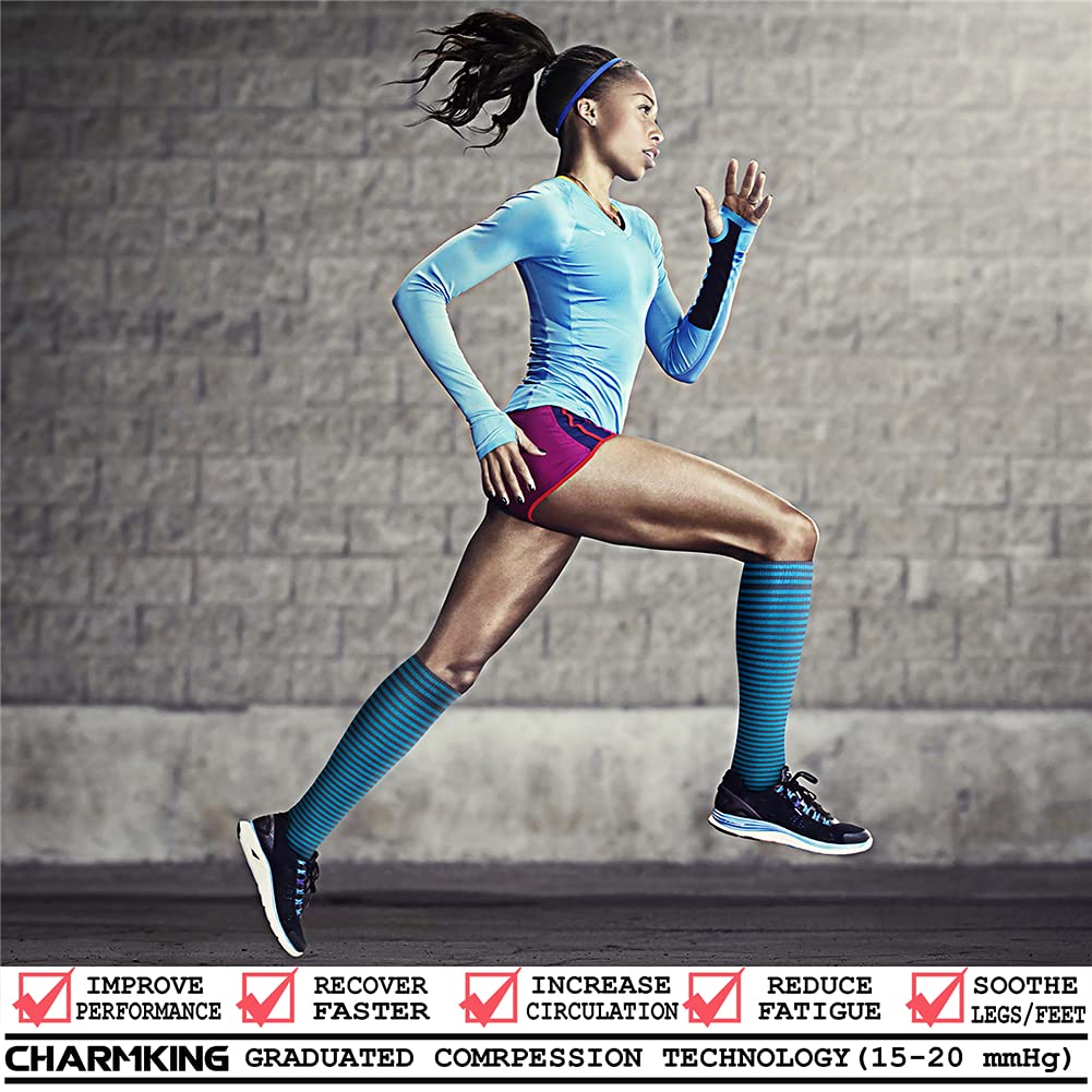CHARMKING 15-20 mmHg Compression Socks for Women & Men - 8 Pairs Circulation Support Socks for Running, Hiking, Travel & Nurses - Best Athletic Performance & Recovery Socks