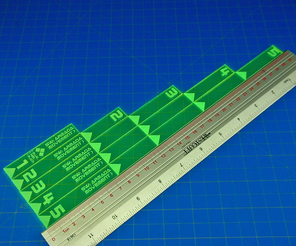 LITKO Armada Multi-Range Movement Ruler Set - 5 Pack (Fluorescent Green) | Star Wars Armada Compatible | Tabletop Wargaming Accessories for Miniature Battles