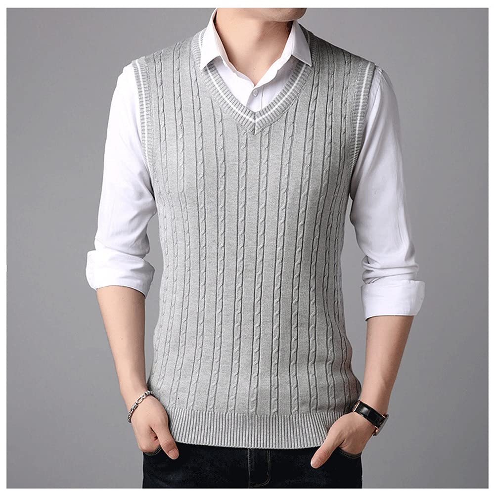 Men's Sleeveless Knit Sweater Vest - Lightweight Spring/Autumn Tank Top for Casual Wear (Gray, XXXL) | Office, Travel & Layering Fashion