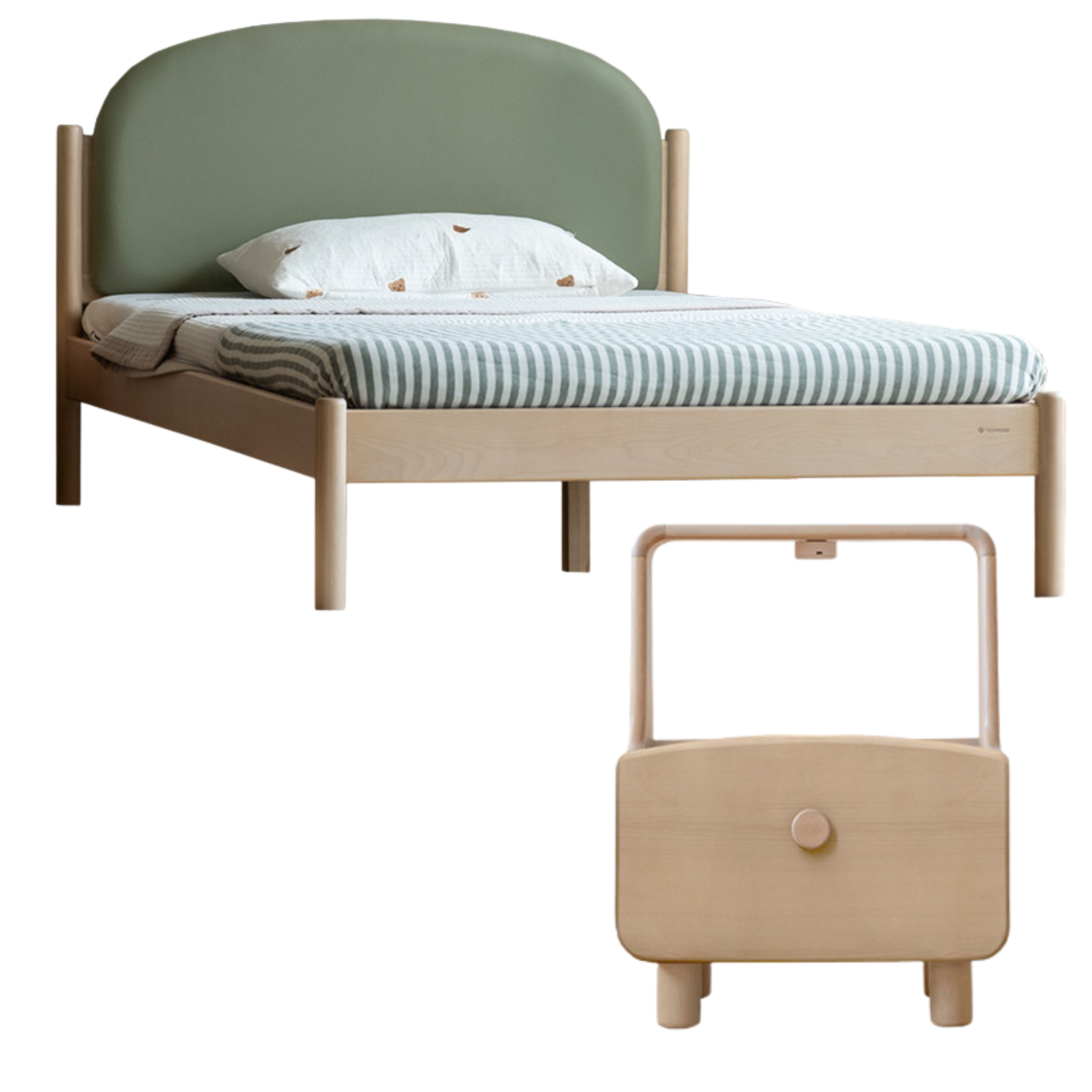 Organic Solid Wood Children's Bed - Birch & Beech Frame with Premium Leather Accents | Safe, Non-Toxic Toddler Bed for Nursery, Bedroom & Montessori Rooms