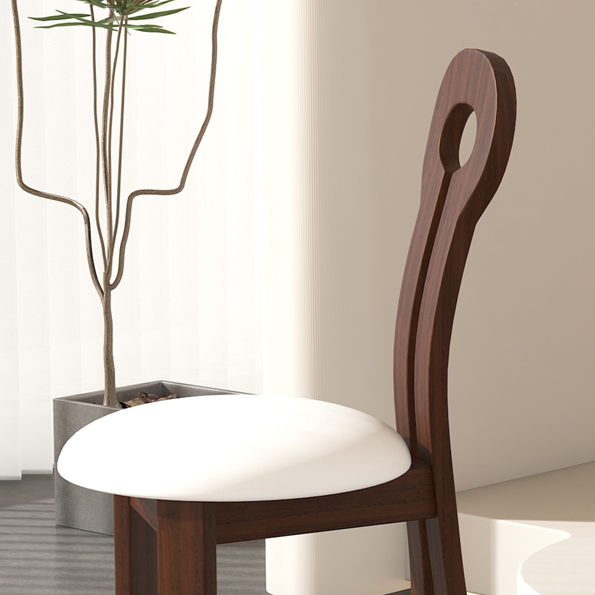 2 Pack Modern Dining Chairs - PU Leather Upholstered Solid Wood Frame with White Round Cushions, Mid-Century Kitchen & Dining Room Chairs in Deep Walnut Brown - Perfect for Small Spaces, Breakfast Nooks & Apartment Dining Sets