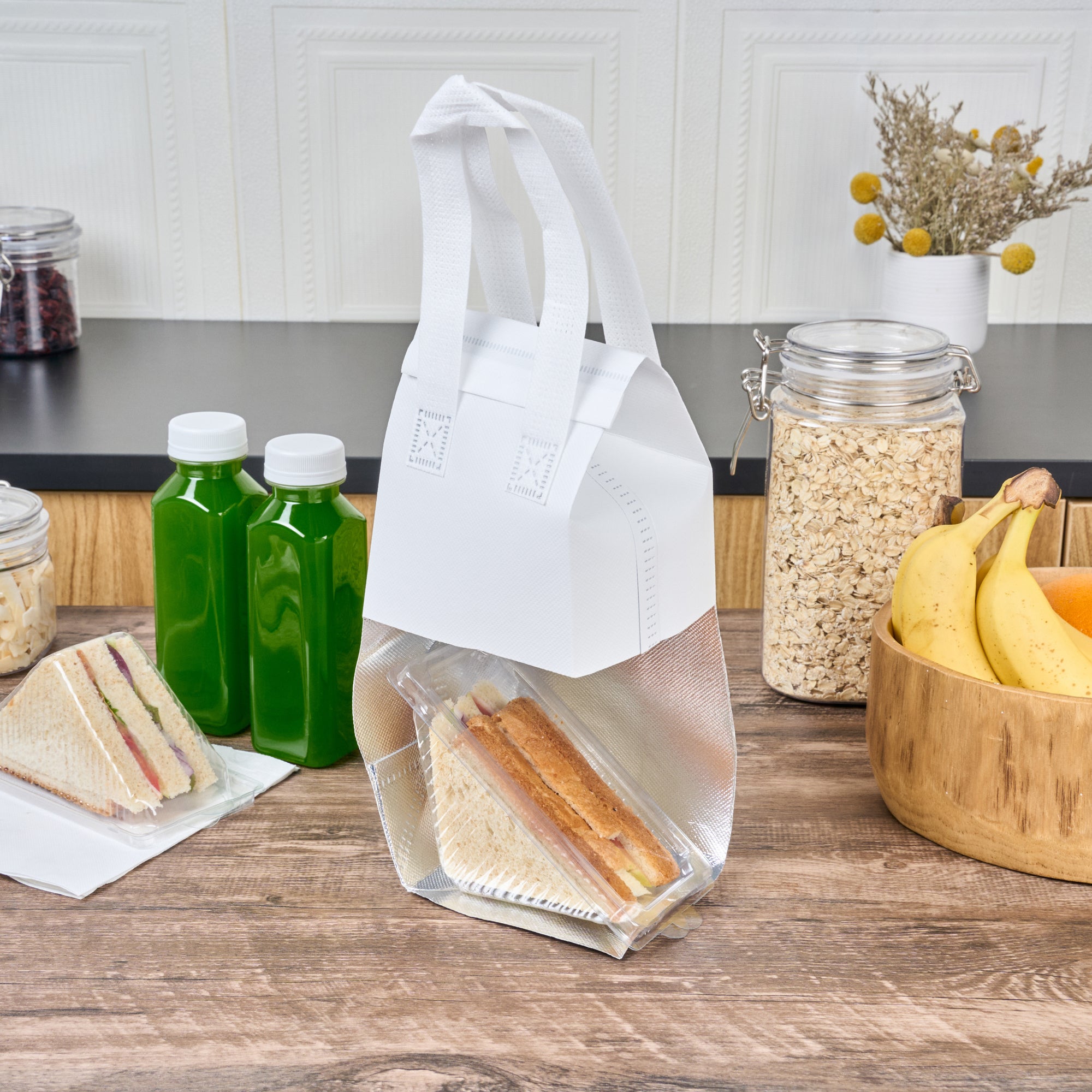 White Insulated Take Out Food Bags - Tamper Evident, 4.75