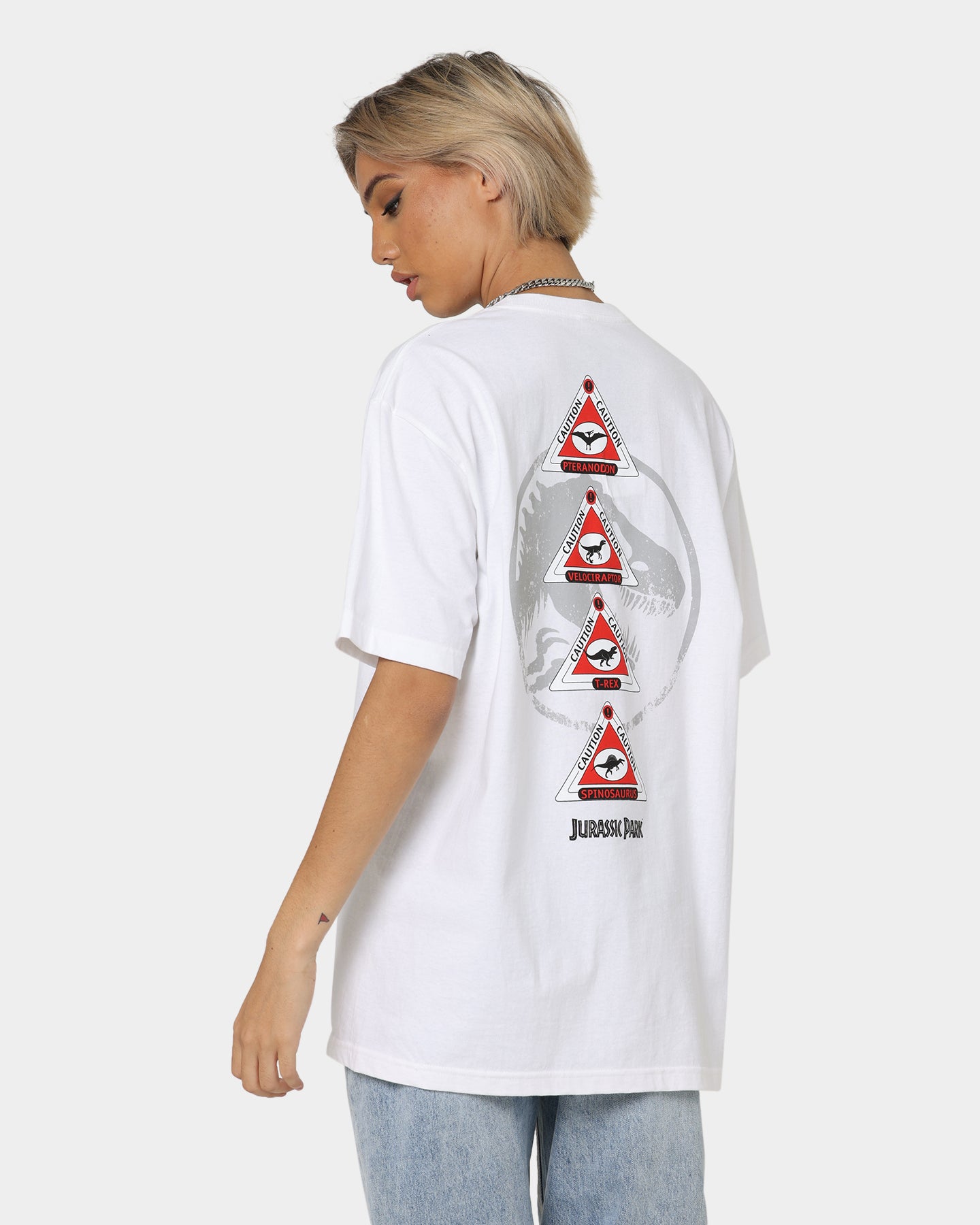 American Thrift Jurassic Park T-Shirt - White Cotton Tee with Dinosaur Print | Perfect for Movie Fans, Cosplay & Casual Wear