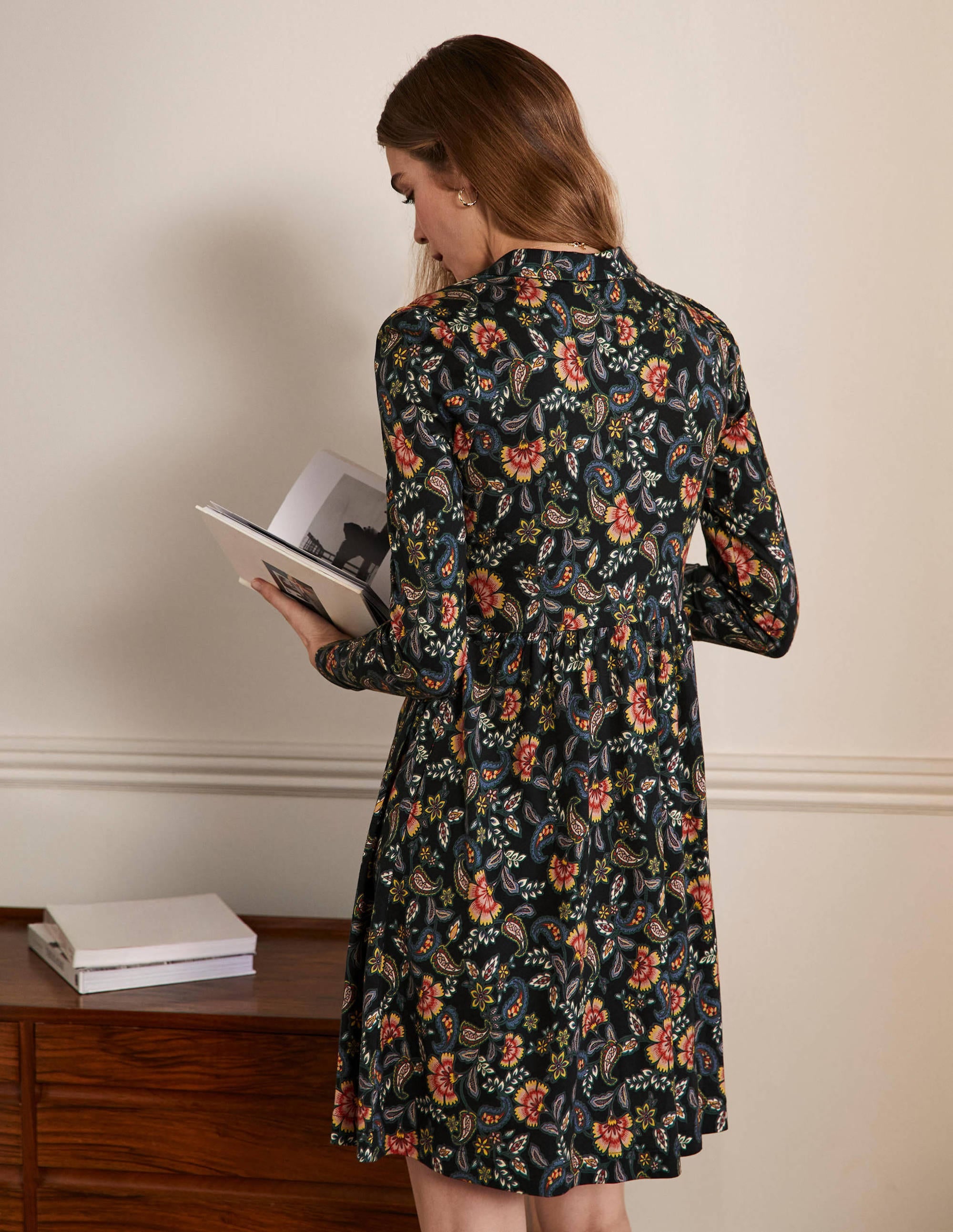 Alma Jersey Shirt Dress for Women - Black Exotic Floral Print Casual Summer Dress | Perfect for Beach, Vacation, and Everyday Wear