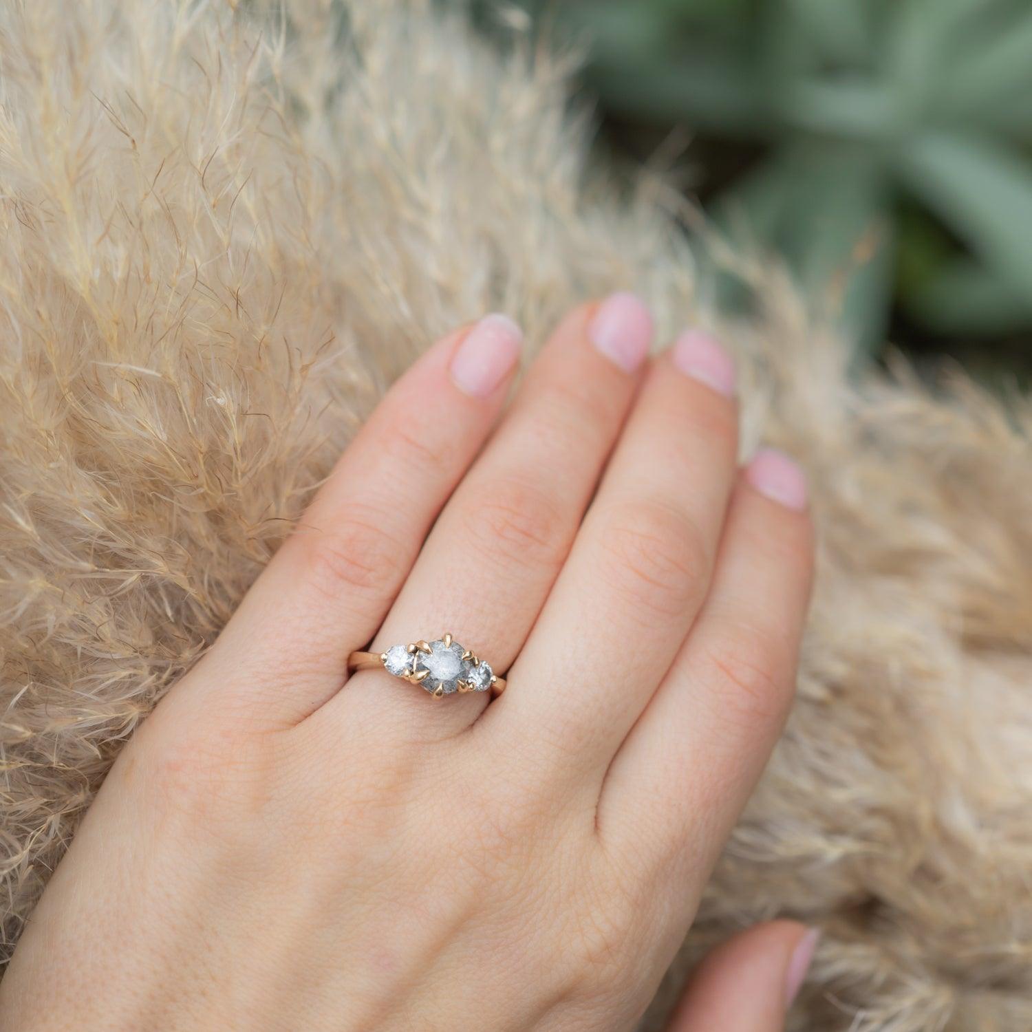 Clover Salt and Pepper Diamond Ring - Unique Handcrafted Jewelry for Women - Perfect for Engagement, Wedding & Everyday Wear