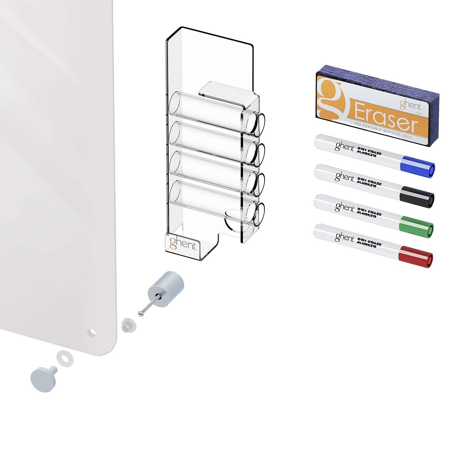 4'x4' Harmony Glass Whiteboard with Radius Corners - White Dry Erase Board Includes 4 Markers & Eraser - Perfect for Office, Classroom, or Home Use