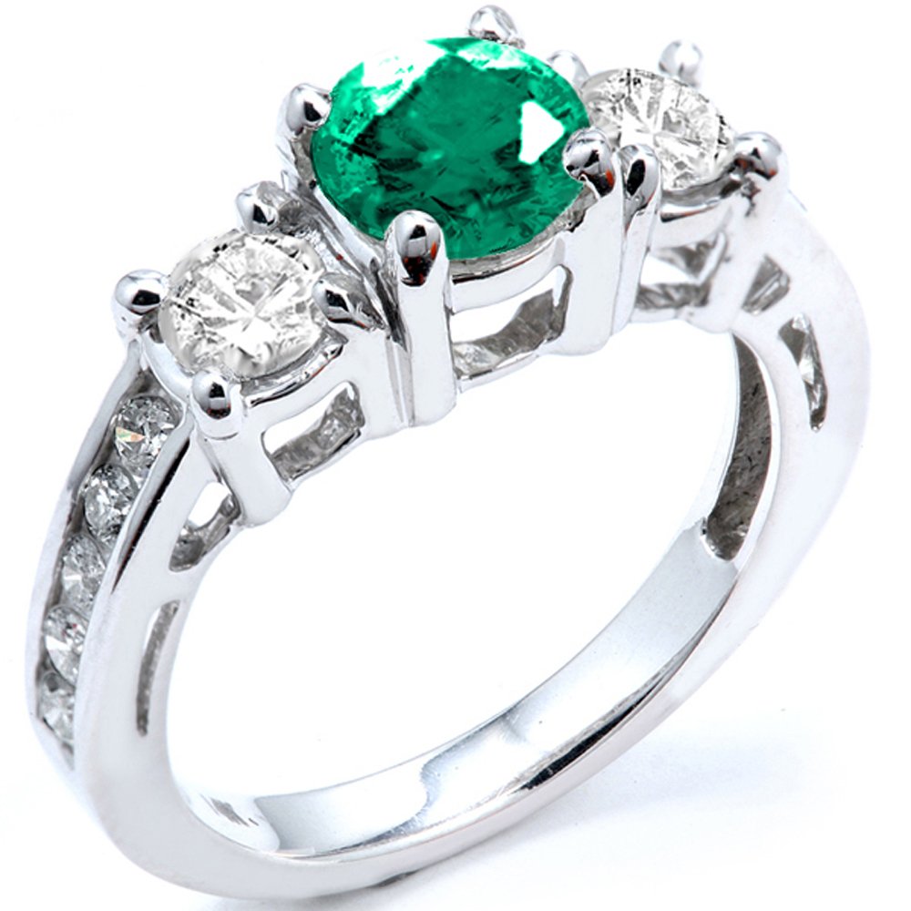14K Solid White Gold Round Emerald & Diamond Women's Bridal Engagement Ring – Dazzlingrock Collection | Perfect for Proposals, Weddings & Anniversary Gifts