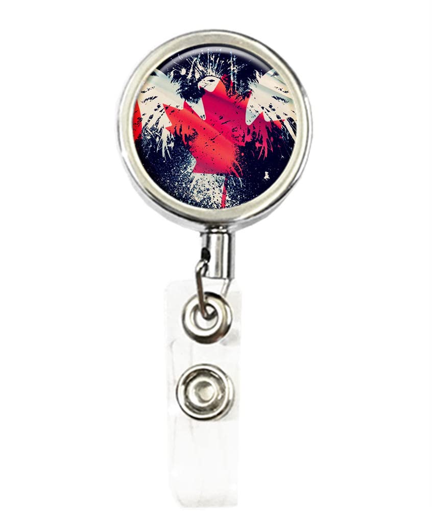 Canadian Flag Retractable Badge Reel with Belt Clip for ID Cards - Office & Hospital Use