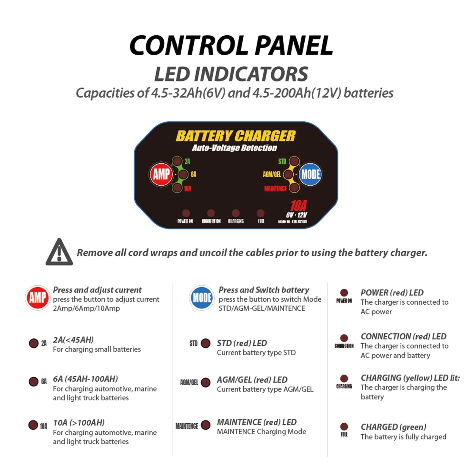 KATBO 10-Amp Car Battery Charger - Automatic & Manual 2A/6A Trickle Charger for Lead-Acid, AGM, Gel Batteries - Ideal for Cars, Motorcycles, Boats & Seasonal Vehicle Storage