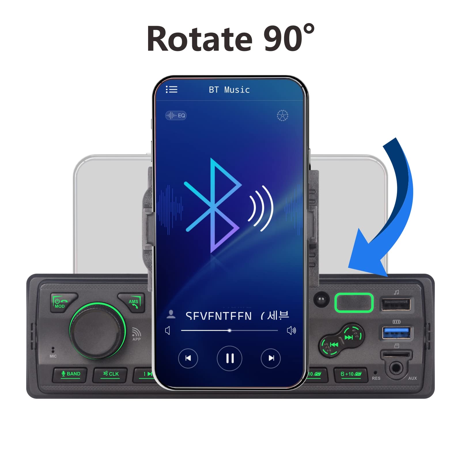 LXKLSZ Single Din Car Stereo with Bluetooth, App Control, MP3 Player, Hands-Free Calling, USB/FM/AM/TF/AUX Input, EQ Settings, Phone Holder & External MIC - Perfect for Commuting, Road Trips and In-Car Entertainment