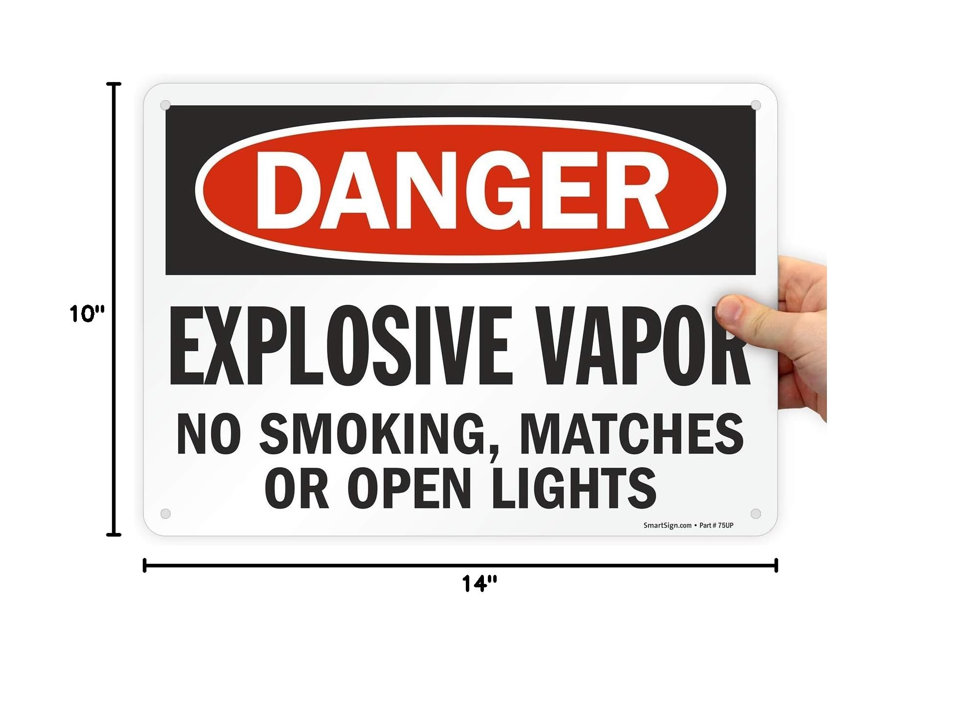 Danger - Explosive Vapor No Smoking Sign | 10x14 Inch OSHA Compliant Warning Sign | Digital Print on 55 Mil HDPE Plastic | Red Black & White Safety Sign for Gas Stations, Chemical Plants & Industrial Areas