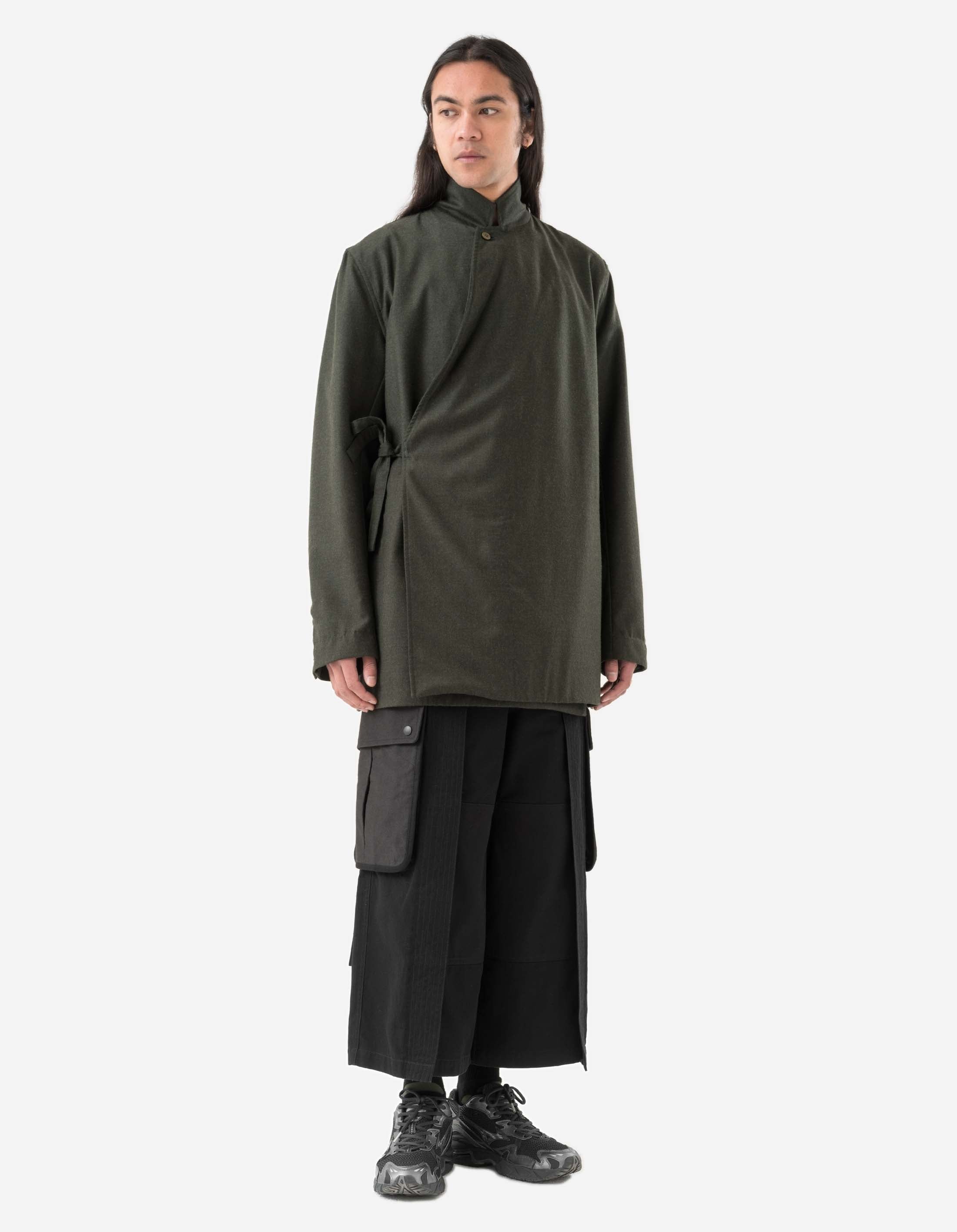 6057 Asymmetrical Kimono Wool Blazer for Women - Dark Olive Green Oversized Coat | Office Wear, Business Casual, Fall Winter Fashion Outerwear