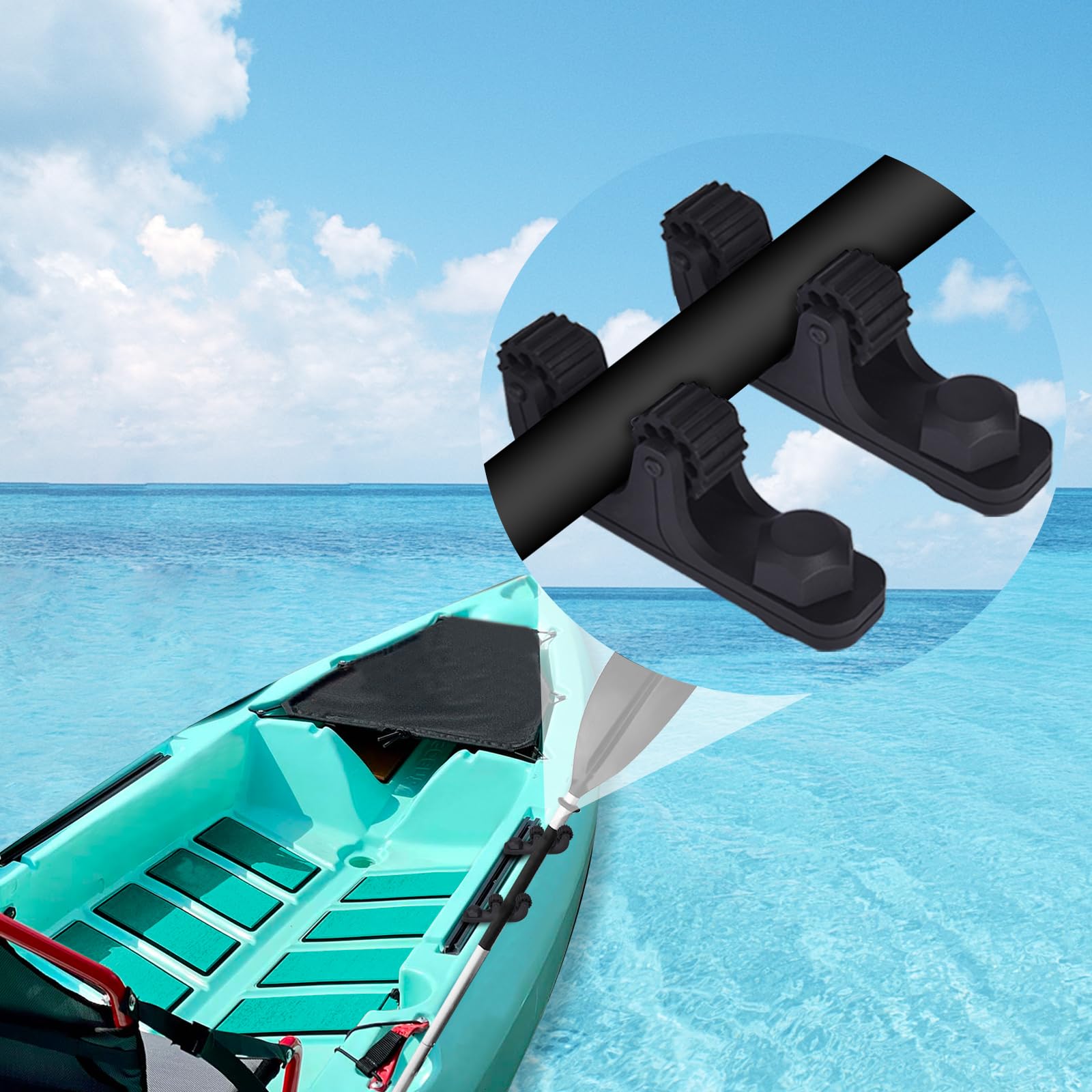 2-Piece Kayak Paddle Holder - Adjustable Track Mount Accessories for Fishing & Kayaking | Secure Storage Solution for Kayaks, Canoes & Paddle Boards | Durable Black Design for Outdoor Water Sports