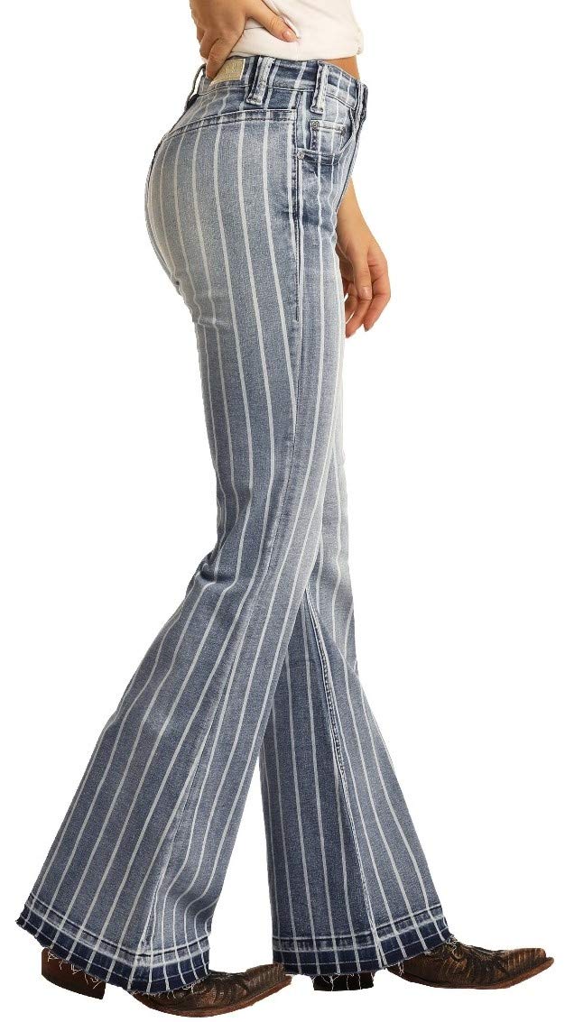 Rock & Roll Denim High Rise Striped Pants for Women - Vintage Inspired Skinny Jeans for Casual Wear, Night Out & Music Festivals