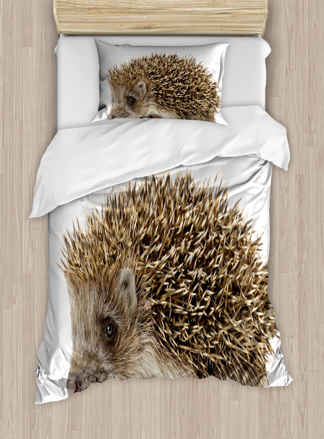 Ambesonne Hedgehog Duvet Cover Set - Wildlife Photography Design with Spiked Hair Mammal - 2-Piece Twin Size Bedding Set (Duvet Cover + Pillowcase) in Cocoa Brown - Perfect for Kids Rooms, Wildlife Themed Decor & Cozy Bedroom Makeovers
