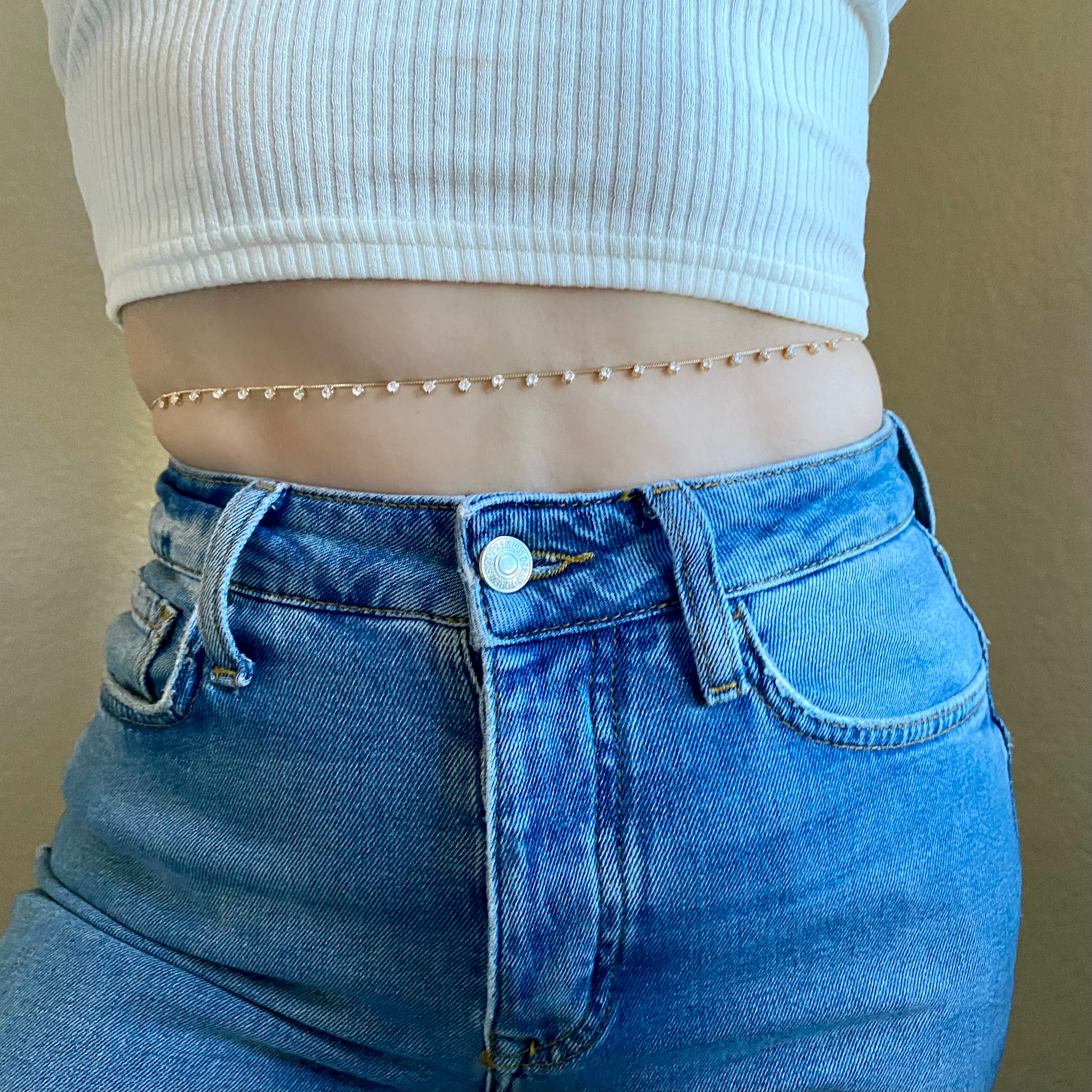 18k Gold Filled Belly Chain with Cubic Zirconia Stones - Elegant Body Jewelry for Women, Perfect for Beach, Festival, and Party Wear