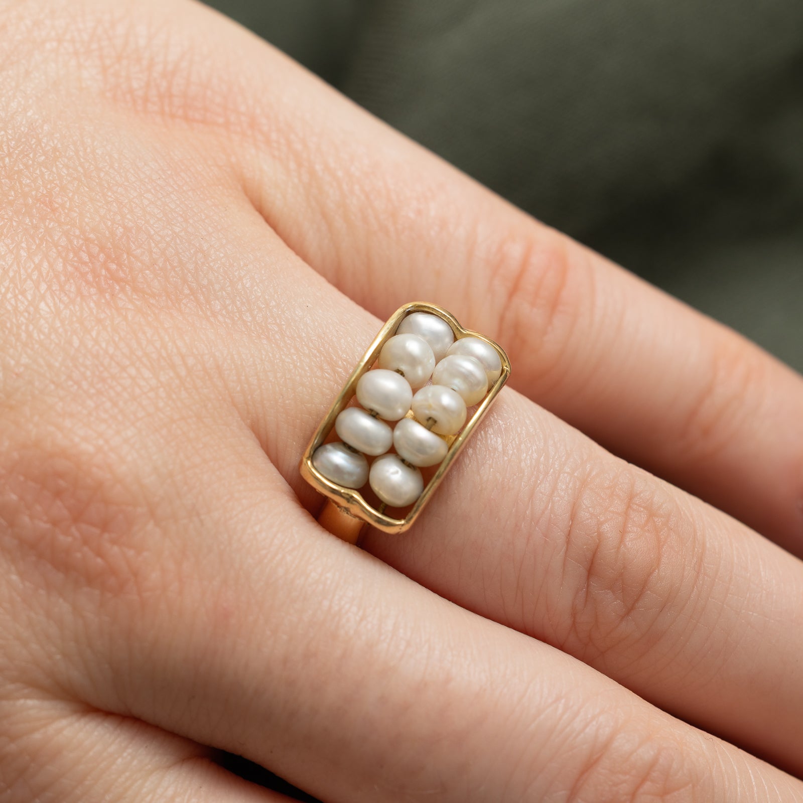 Elegant Double Row Pearl Ring with Button Design - Size 5.75 | Perfect for Weddings, Parties & Special Occasions