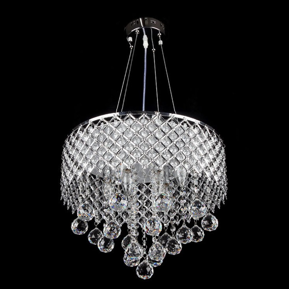 4-Light Flush Mount Chrome Crystal Chandelier - Modern Ceiling Light Fixture for Dining Room, Bedroom, Living Room & Foyer Lighting