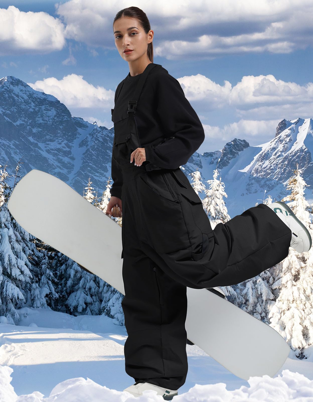 IMPHUT Women's Waterproof Windproof Insulated Snow Bibs - Super Baggy Loose Fit Ski Pants for Snowboarding & Winter Sports - Warm Thermal Snowboard Overalls for Skiing, Snow Tubing & Outdoor Activities
