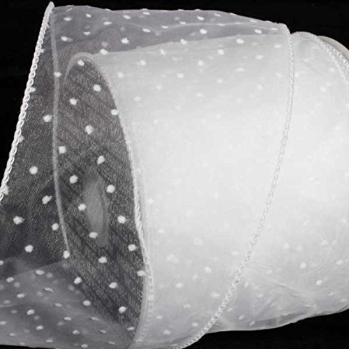 Sheer White Polka Dot Wired Craft Ribbon - 4 Inch x 40 Yards for Gift Wrapping, DIY Decorations & Wedding Crafts