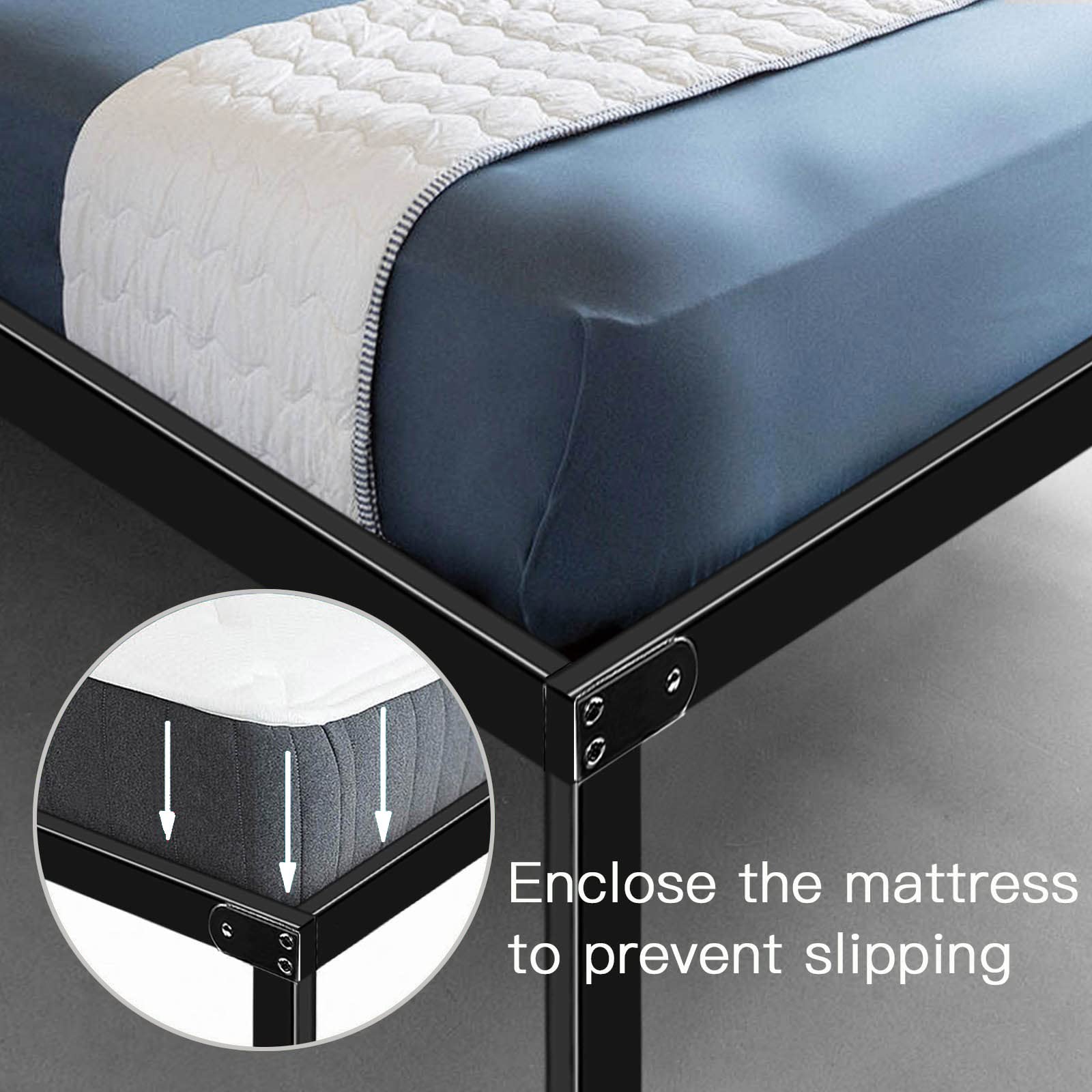Heavy Duty 14 Inch Full Size Metal Platform Bed Frame with Storage & Steel Slats - Sturdy Support for Mattress, Space-Saving Bedroom Furniture for Small Apartments, Dorms & Guest Rooms