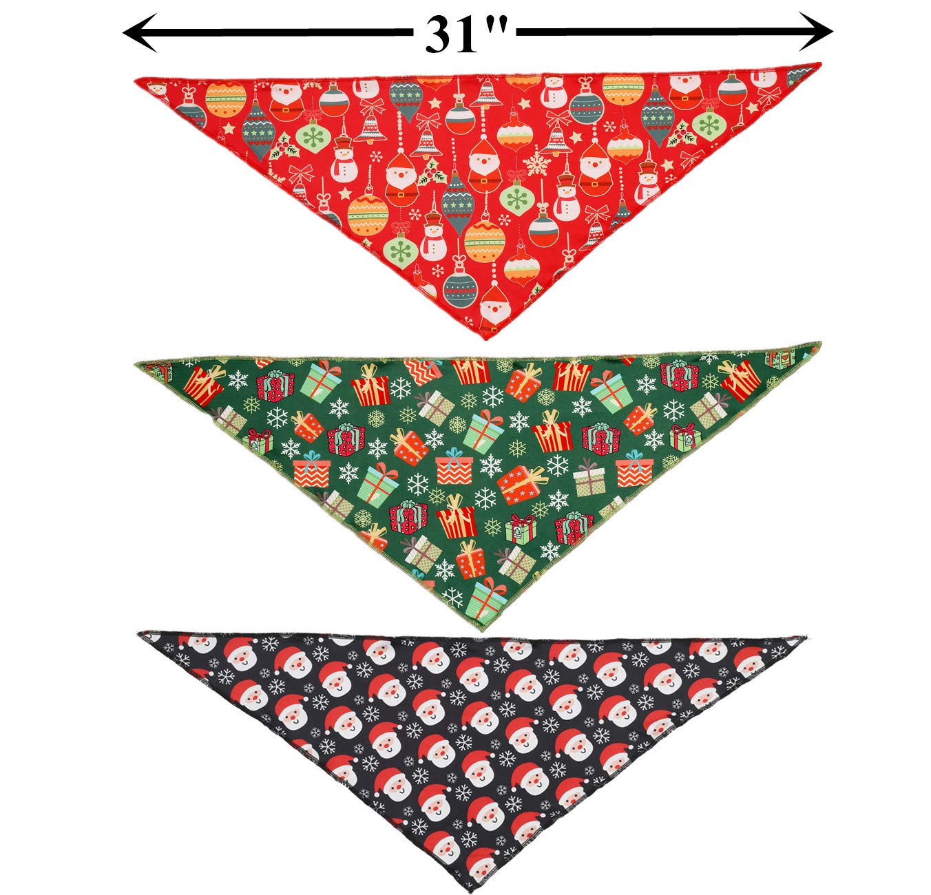BoomBone Set of 3 Christmas Dog Bandanas - Festive Triangle Pet Bibs & Scarves for Medium to Large Dogs - Perfect for Holiday Photos, Parties & Seasonal Celebrations