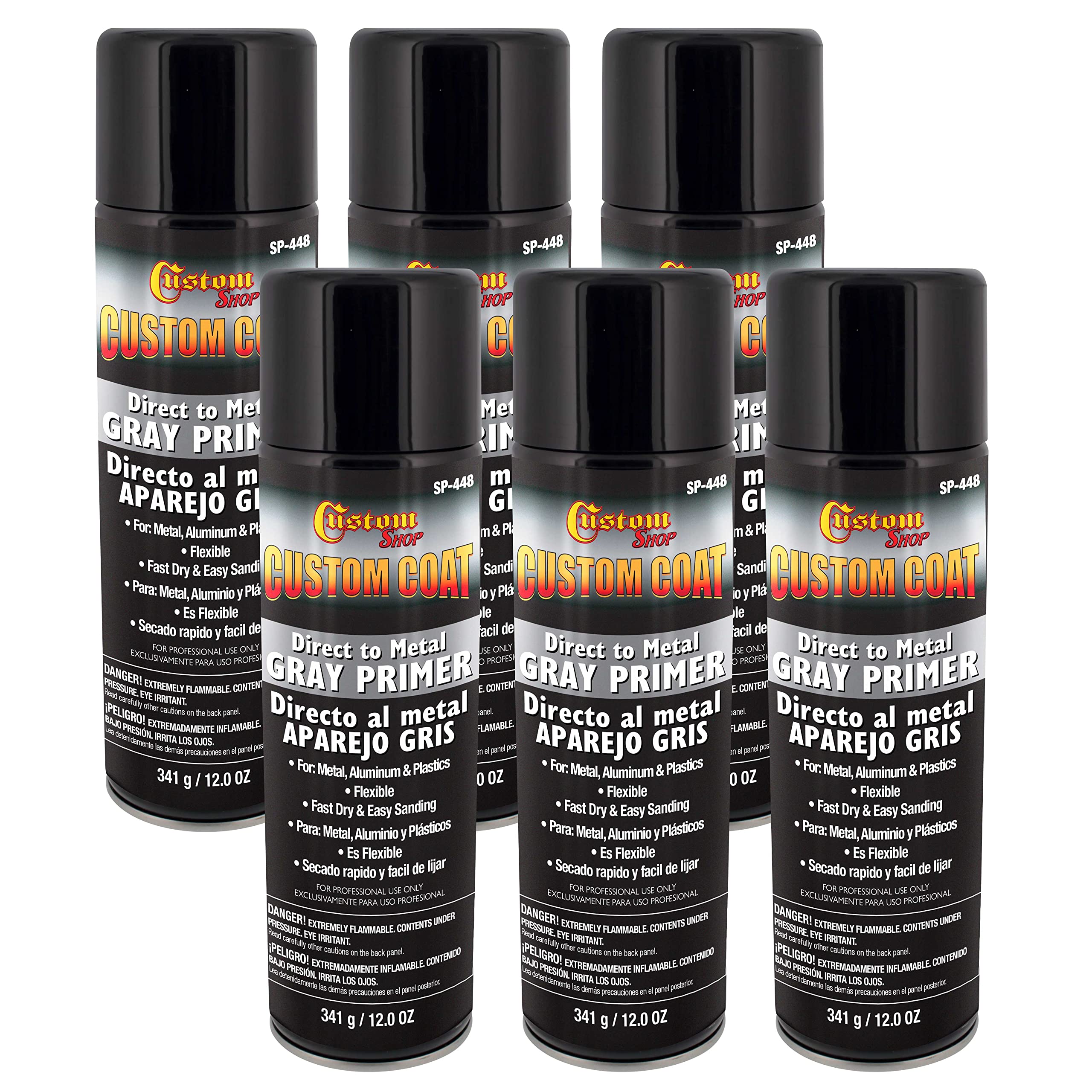 Custom Coat 1K High Build Direct to Metal Primer - 12 oz Spray Can (6-Pack) - Gray Automotive & Industrial Primer - Easy Sanding Formula - Ideal for Car Restoration, Metal Furniture & Machinery Protection