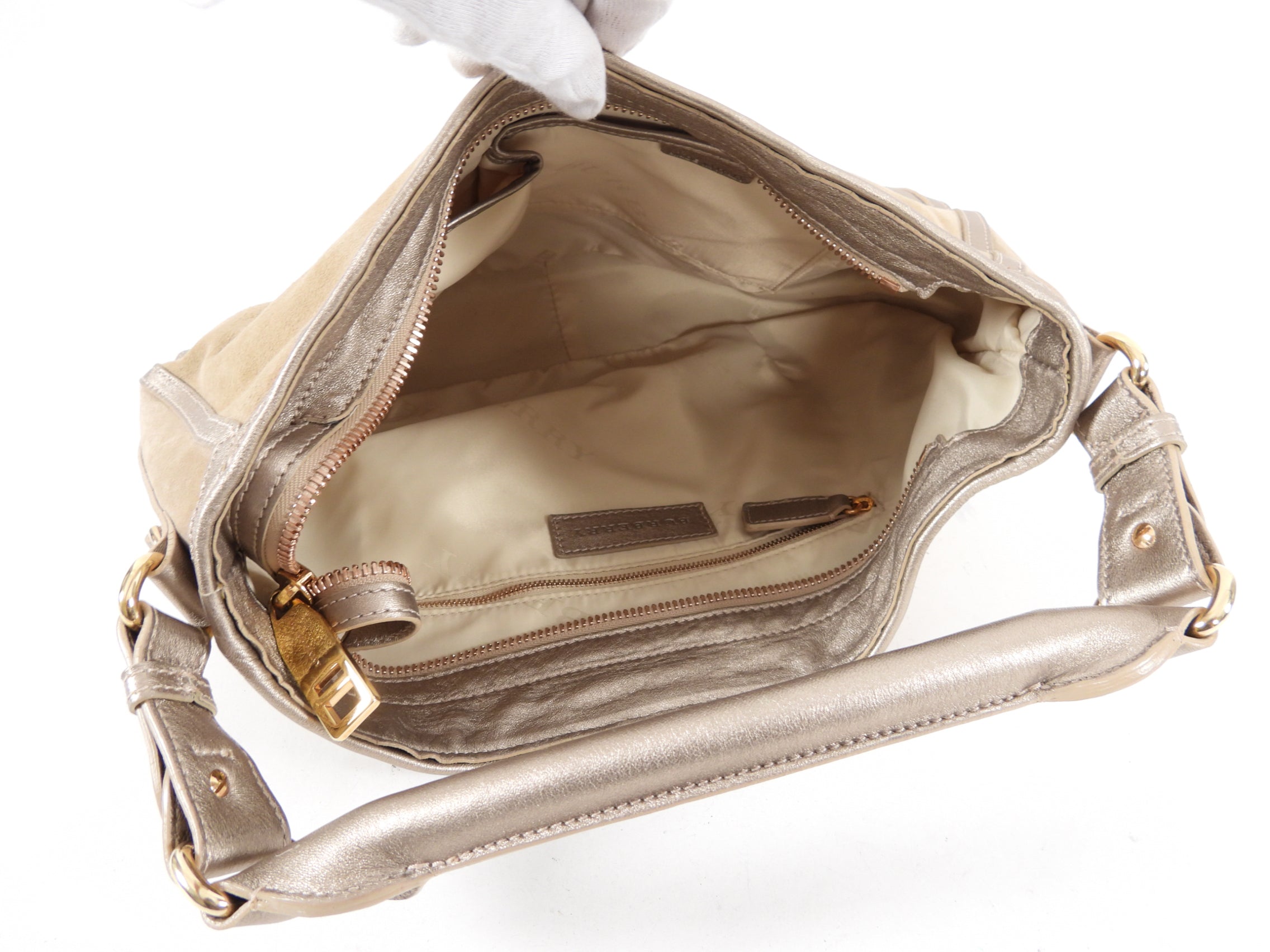 Burberry Light Beige Suede and Leather Hobo Handbag for Women | Luxury Designer Shoulder Bag | Perfect for Work, Travel & Everyday Use