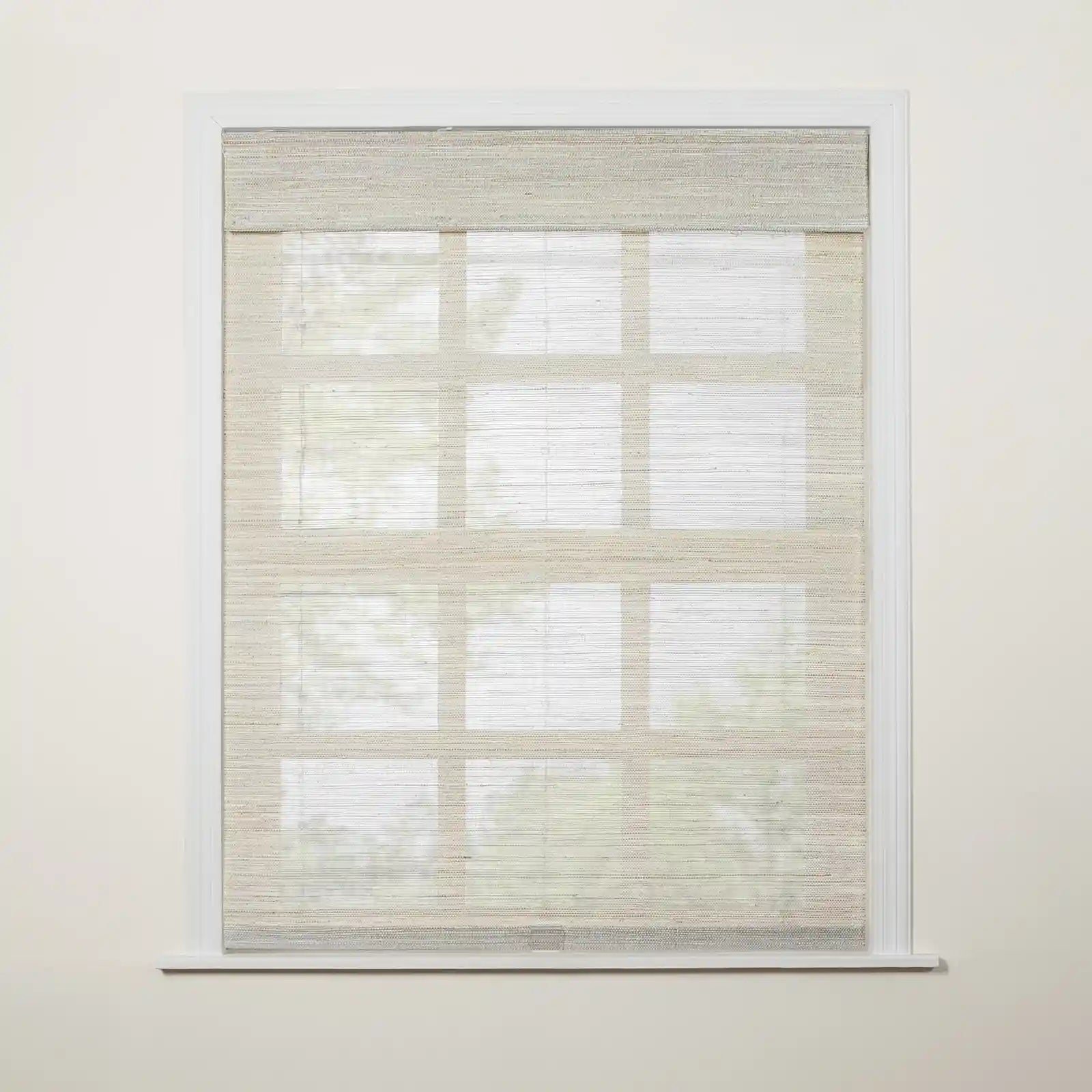 Natural Ramie Cordless Top Down Bottom Up Woven Wood Shade - White Wall Window Treatment for Living Room & Bedroom Privacy