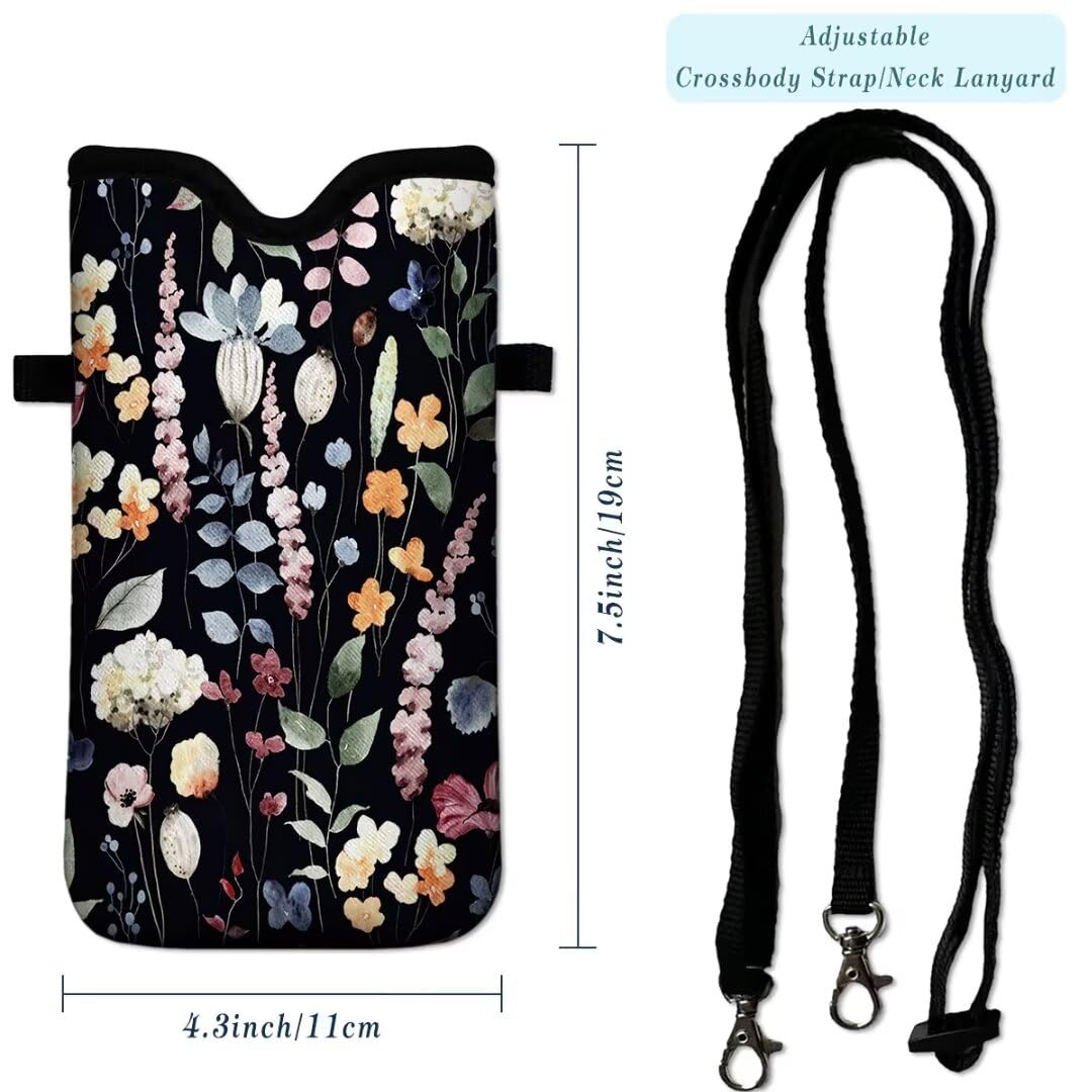 Neoprene Crossbody Phone Pouch with Lanyard - Compatible with iPhone 16/15/14/13/12 & Samsung S24/S23+/A35 - Stylish Floral Design for Women - Perfect for Travel, Gym, Shopping & Everyday Use