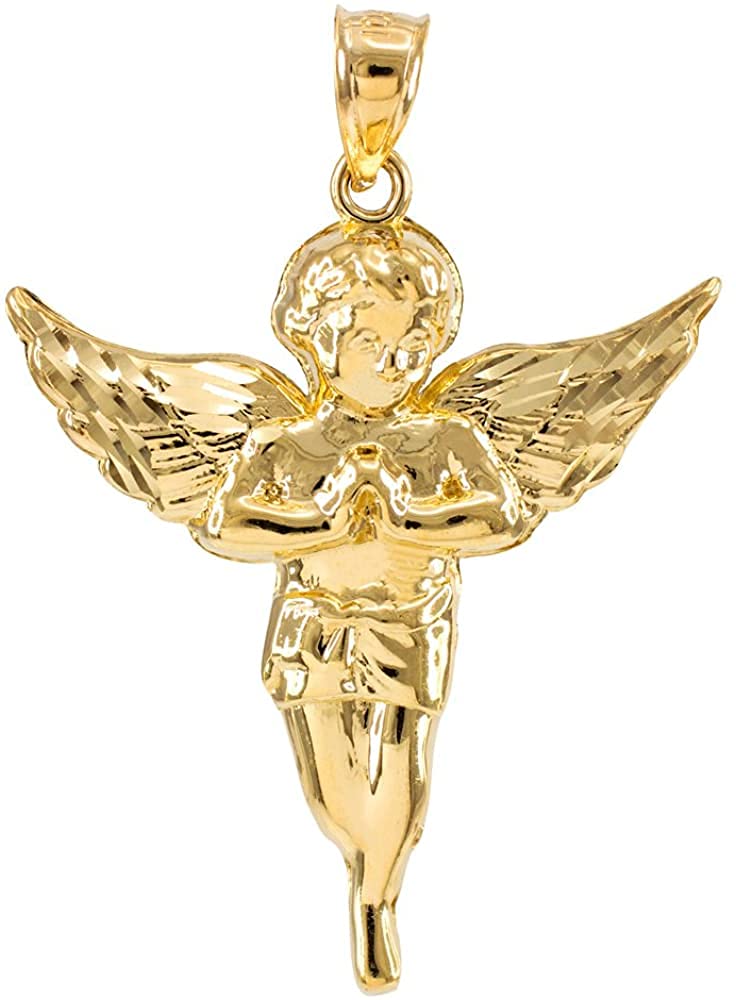10K Yellow Gold Angel Heavenly Guardian Pendant Charm - 3 Sizes (Small, Medium, Large) - Perfect for Gifts, Baptism, First Communion & Spiritual Protection Jewelry