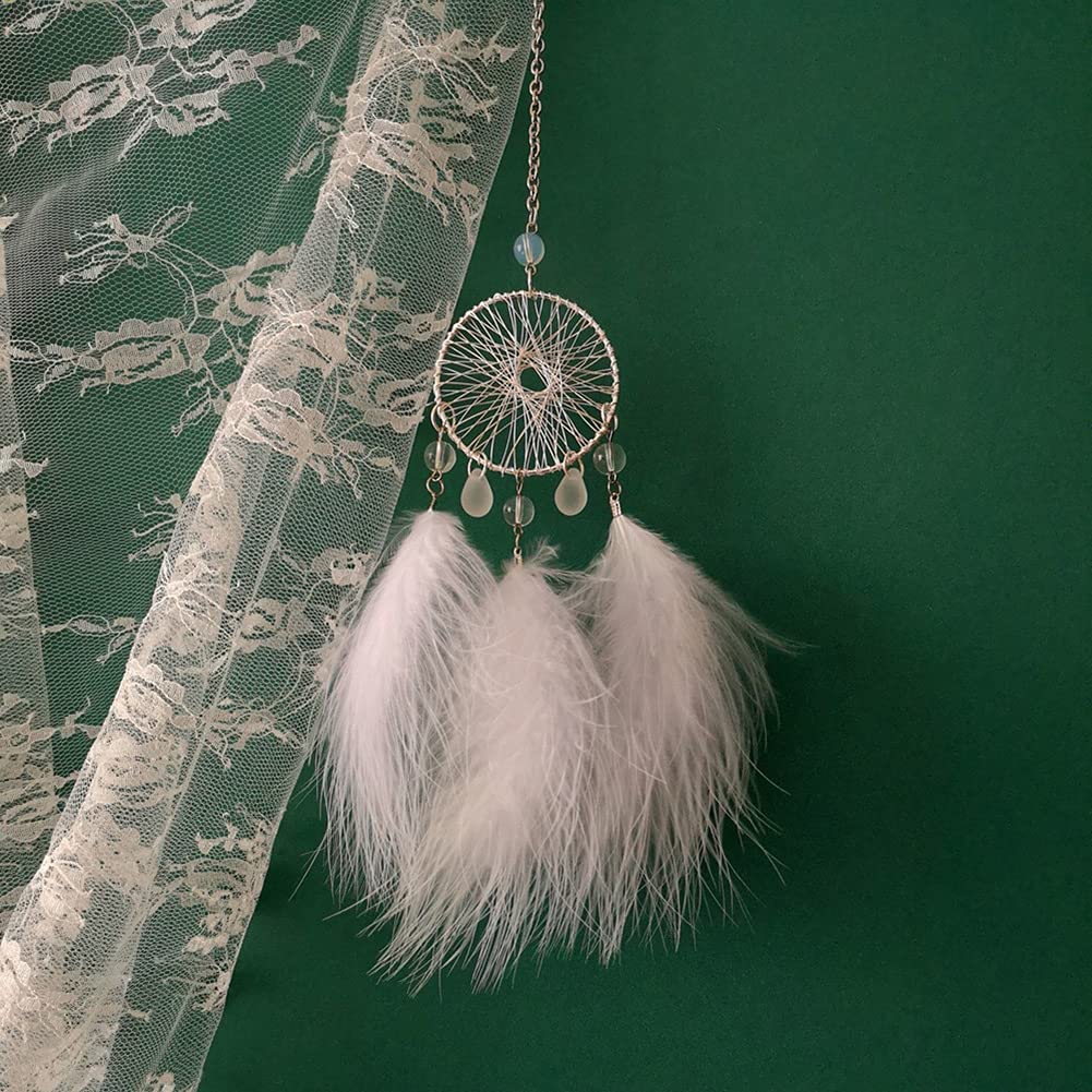 White Feather Dream Catcher Car Charm - Lucky Crystal Car Ornament & Rear View Mirror Pendant | Spiritual Car Accessories for Women | Perfect for Road Trips, Meditation & Positive Energy in Your Vehicle