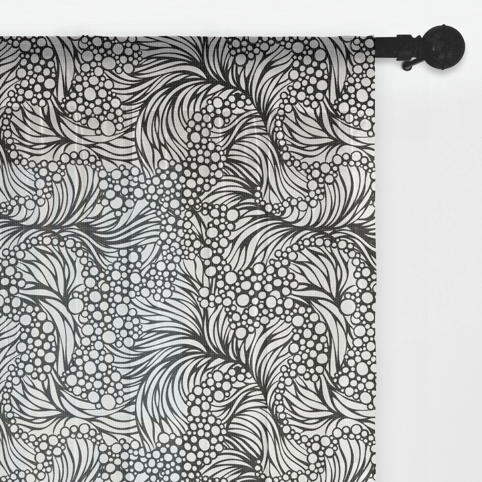 Ambesonne Black and White Tulle Curtains - Abstract Ocean Waves & Bubbles Design, Sheer Window Drapes with Rod Pocket, 108