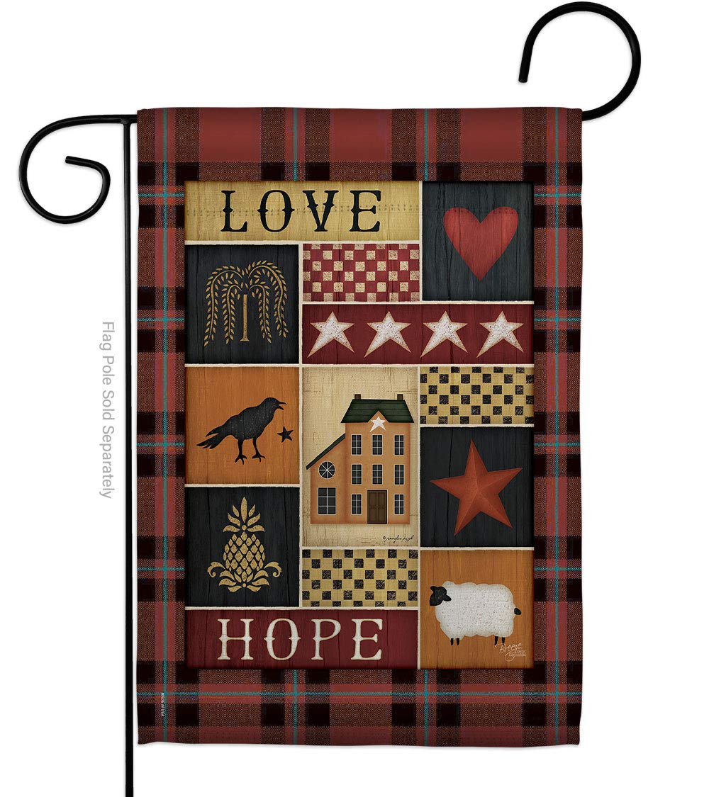 Primitive Collage Love Hope Garden Flag 13x18.5