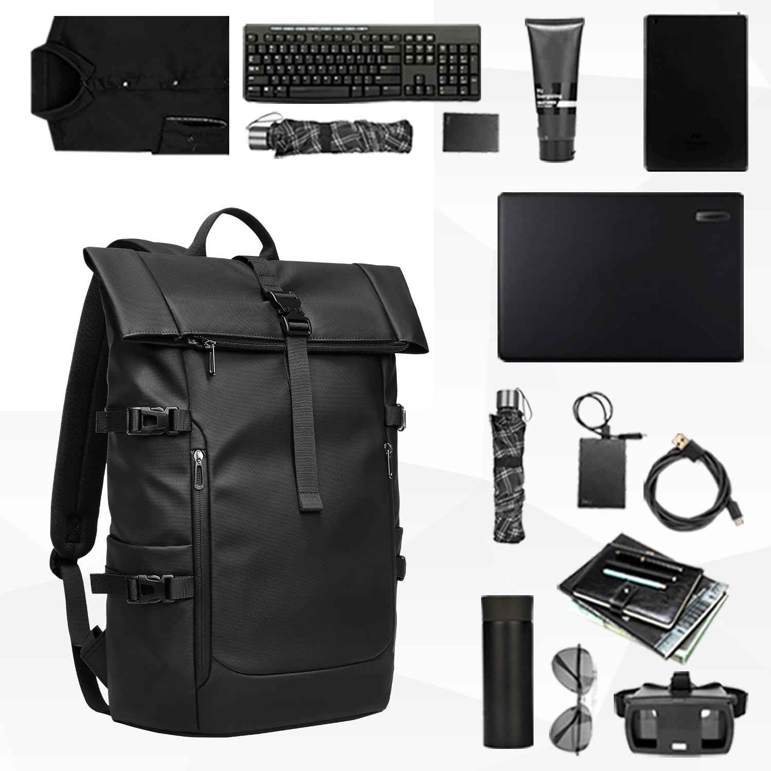 Expandable Roll Top Laptop Backpack for Men & Women - Water-Resistant 15.6 Inch Computer Backpack with Large 26-33L Capacity, Adjustable Commuter Rucksack for Work, Business & College - Perfect for Daily Commute, Office Use & Campus Life