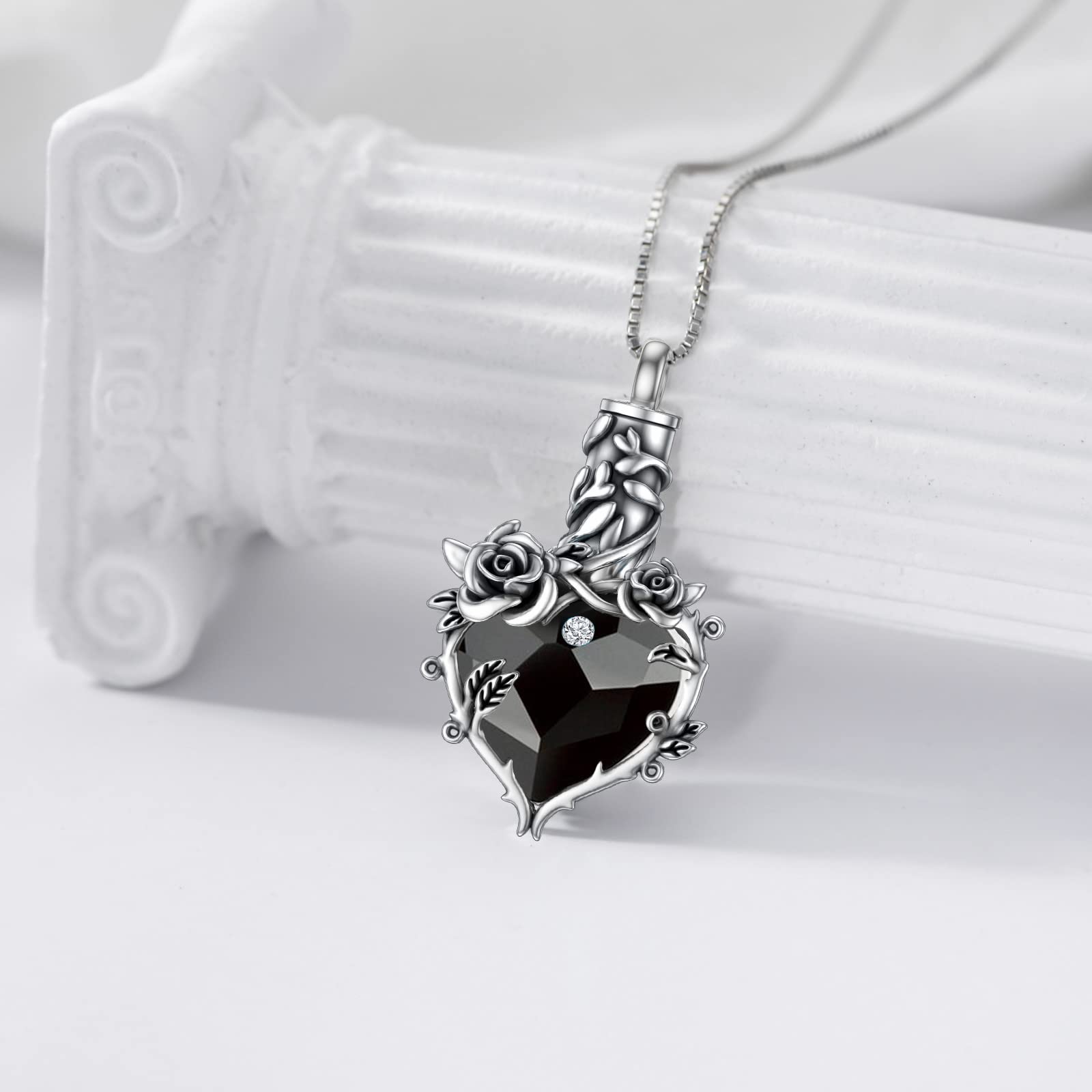 TOUPOP Sterling Silver Rose Cremation Necklace - Heart Crystal Urn Jewelry for Ashes Memorial, Sympathy Gift for Women & Girls - Perfect for Keeping Loved Ones Close, Elegant Memorial Jewelry for Funerals, Anniversaries & Special Occasions