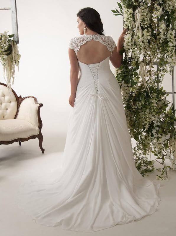 Elegant Applique Lace Wedding Dresses for Women - V Neck Plus Size Beach Bridal Gowns for Bride | Perfect for Beach Weddings, Destination Ceremonies & Romantic Photos