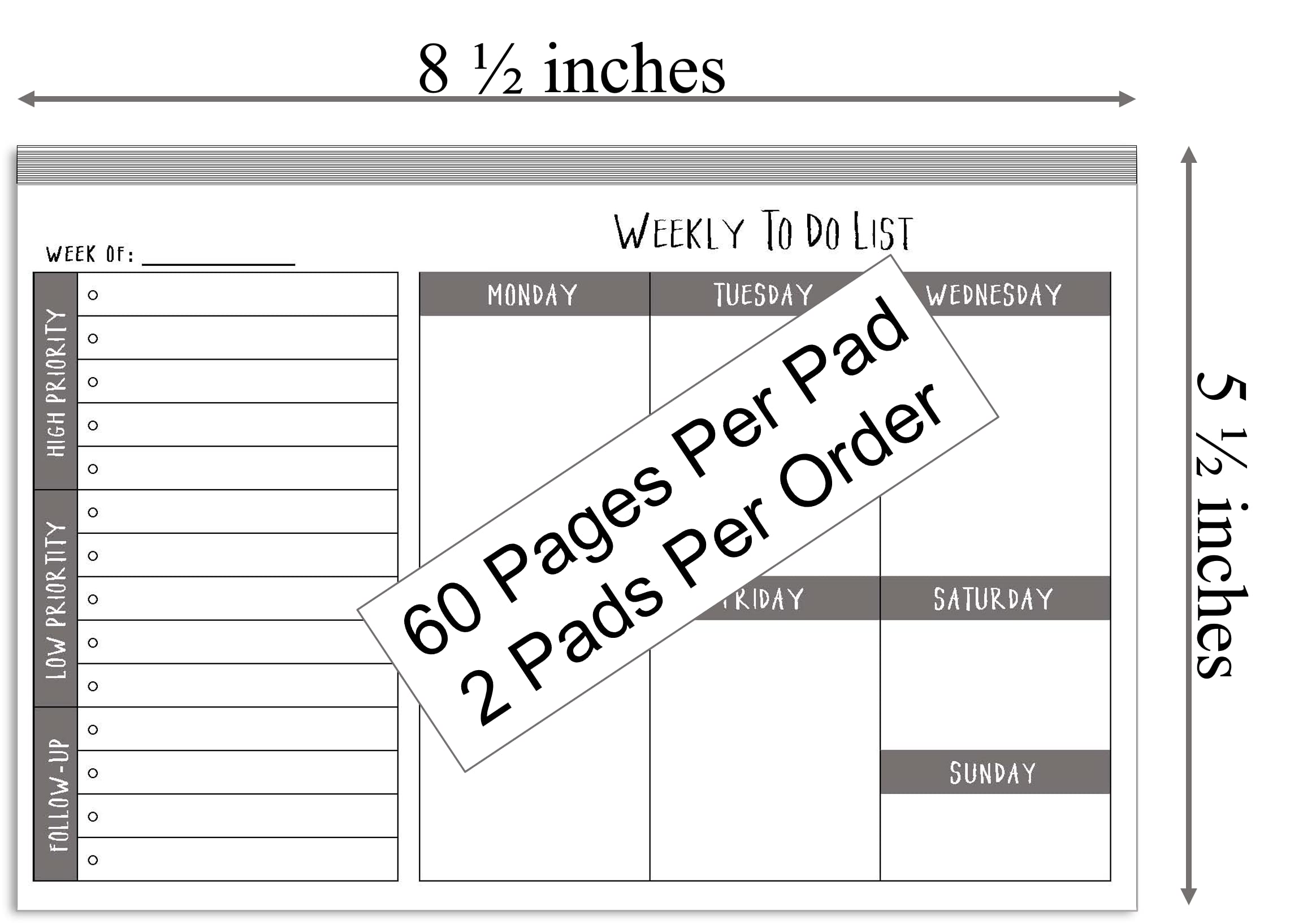 Premium To-Do List Notepads - 2 Pack with 60 Pages Each, Checklist & Priority Sections, Half Letter Size (8.5