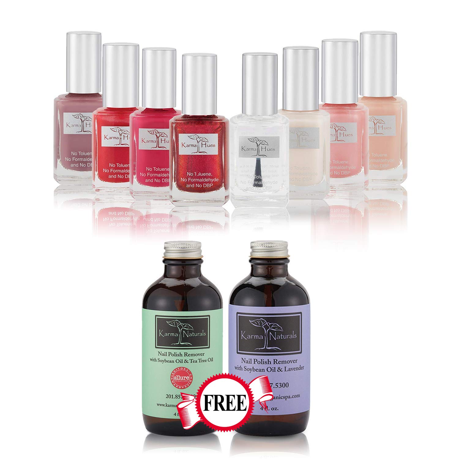 Organic Nail Polish Set - Karma Lady Desire Vegan & Cruelty-Free Base Coat & Non-Toxic Nail Polish Remover - 10 Pack for Natural Nail Care & Safe Nail Art - Perfect for Home Manicures & Salon Use