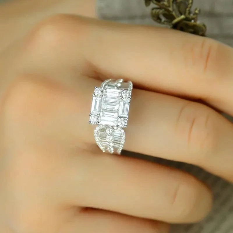 18K White Gold Real Natural Diamond Ring 4.0ct Square Luxury Jewelry for Women - Elegant Party, Wedding, Anniversary & Special Occasion Gift