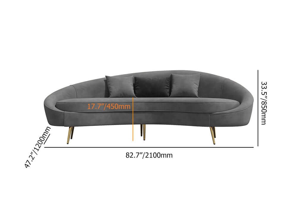 Modern 63 Inch Pink Velvet Curved Sofa with Gold Metal Legs & Throw Pillows - Luxury Living Room Furniture for Small Spaces & Apartments